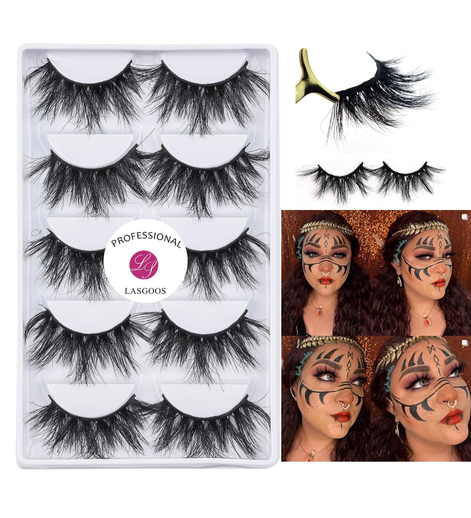 3D Mink 25mm False Eyelashes - LASGOOS Luxurious Soft & Thick Eyelashes for Weddings & Parties - 5 Pairs - Buy Online on GoSupps.com