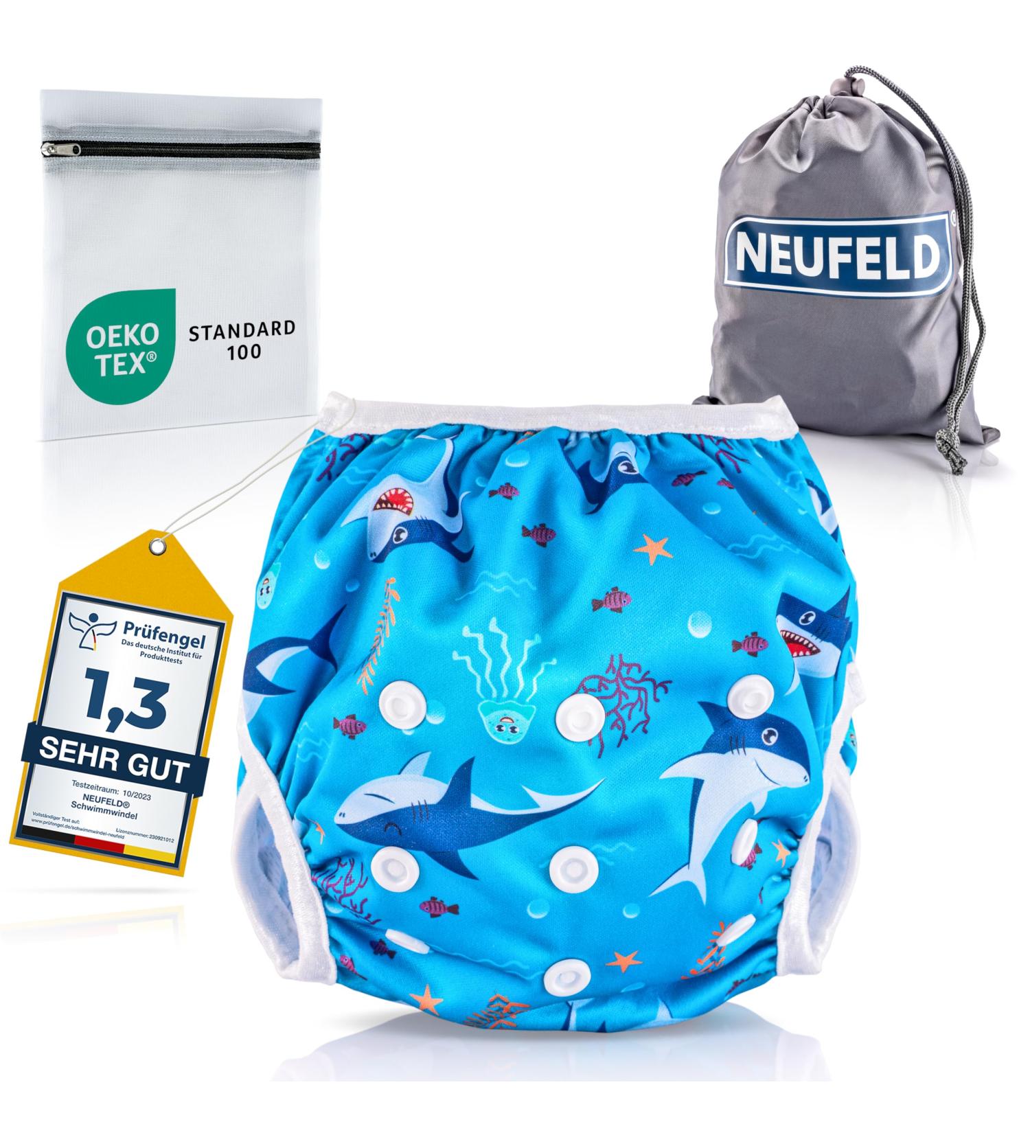 Neufeld Baby Swimming Diaper - Reusable Funny Sharks (S Up to 12kg) | Free Bag & eBook Included - International Shipping - Buy Online on GoSupps.com