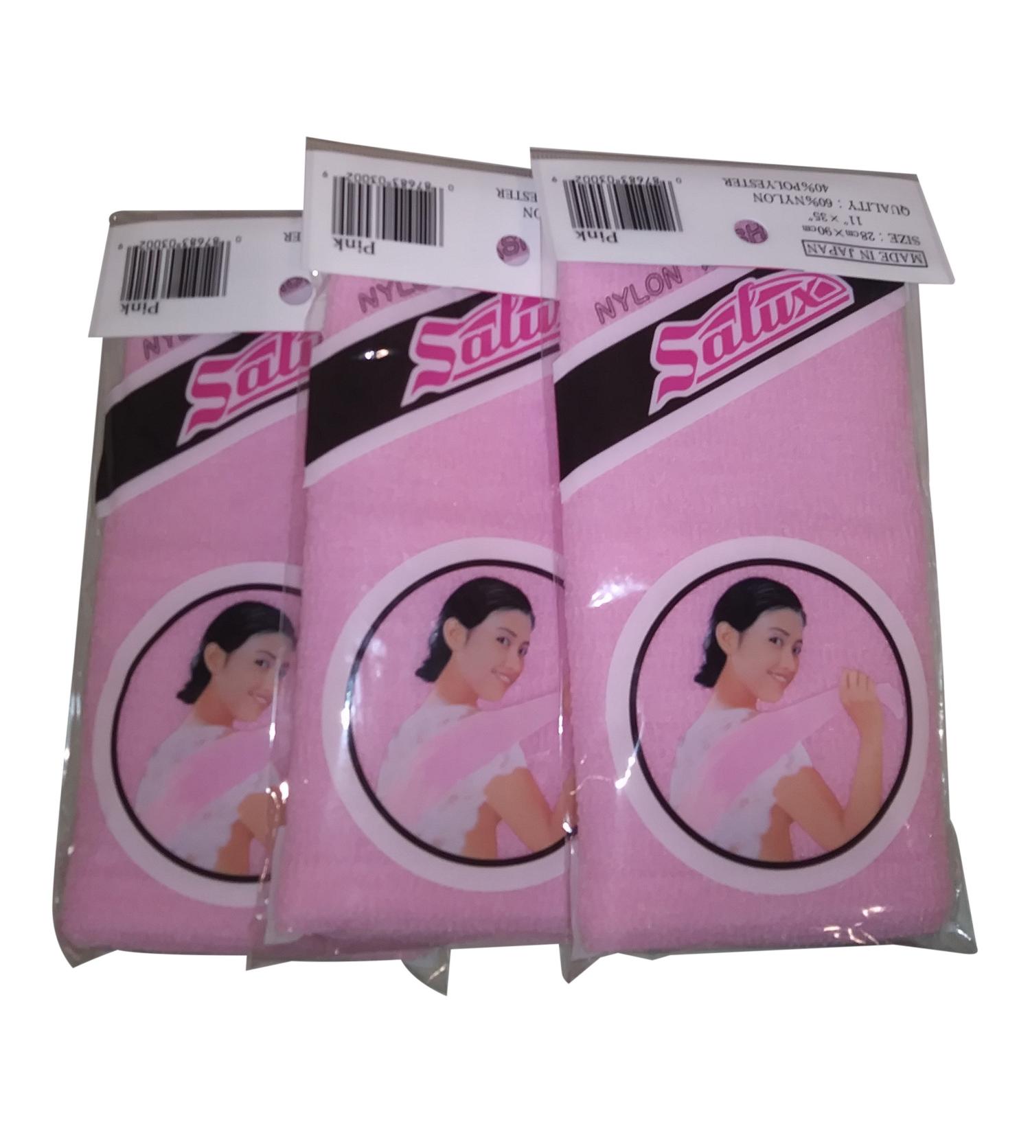 Salux Nylon Japanese Beauty Skin Bath Wash Cloth/Towel (3) Pink by SALUX