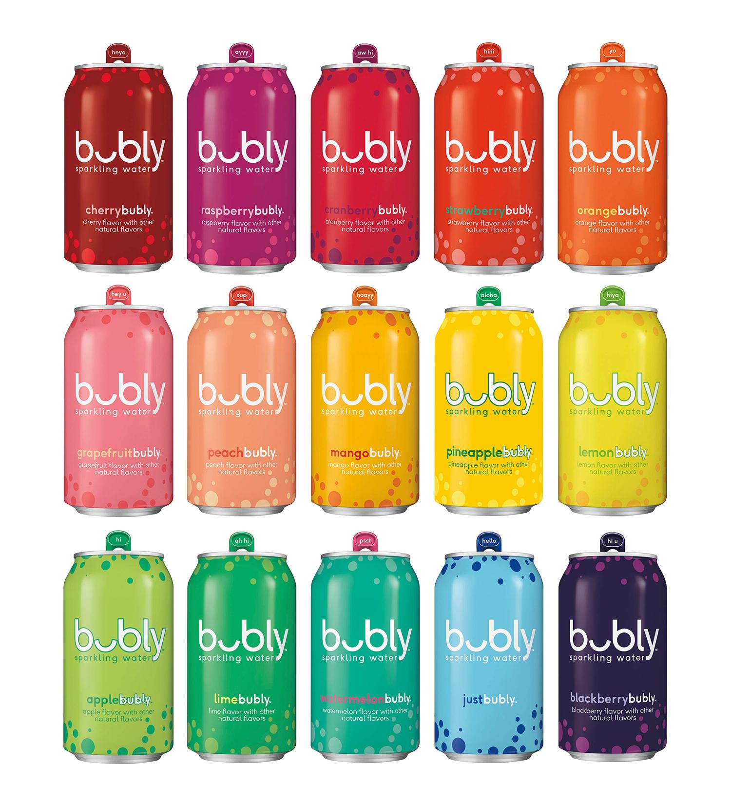 Bubly Sparkling Water 15 Flavor Sampler - 12 fl oz Cans (18 Pack) - Blue - Buy Online on GoSupps.com
