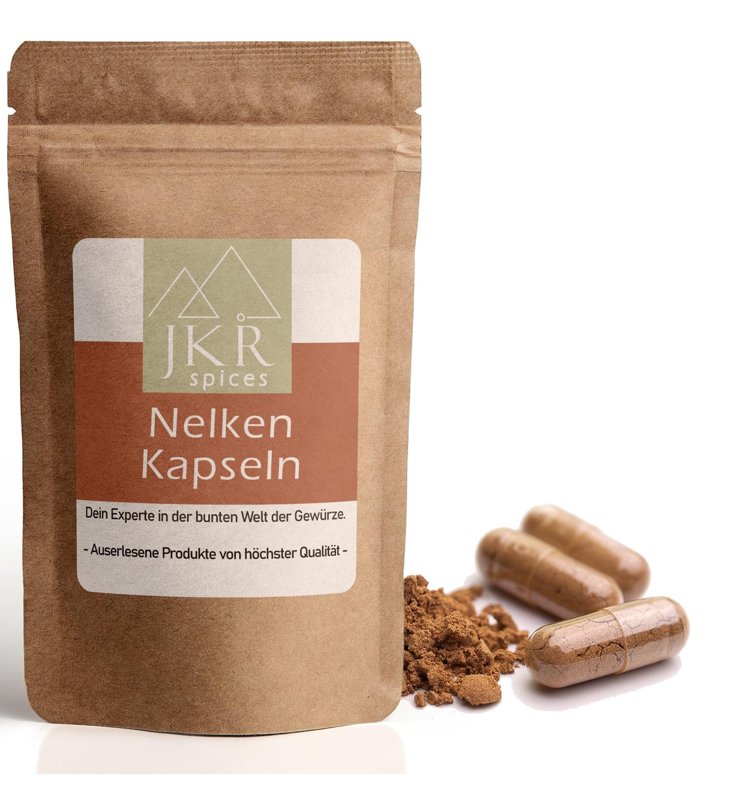 JKR Spices 210 Vegan Clove Capsules - Vegan Capsules Filled with High Quality Clove Powder - High Dosed - 450mg Ground Cloves - Buy Online on GoSupps.com