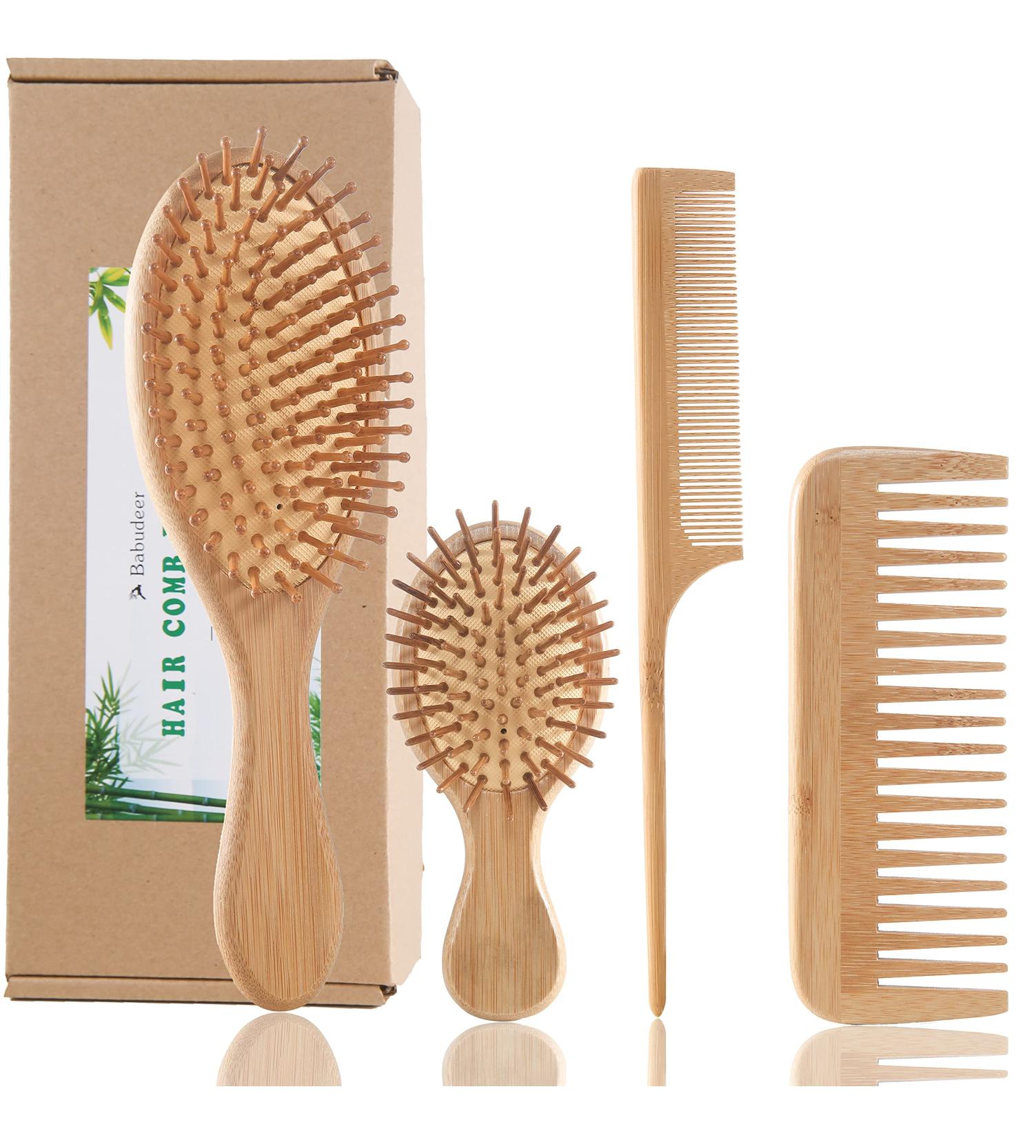 Eco-Friendly Bamboo Hair Brush Comb Set | Anti-Static Detangling Hairbrush for Women and Men | Tail Comb, Tooth Comb, Big and Mini Massage Wooden Brush | Ideal for Thick, Thin, Curly, Straight, Dry, Wet Hair - Buy Online on GoSupps.com