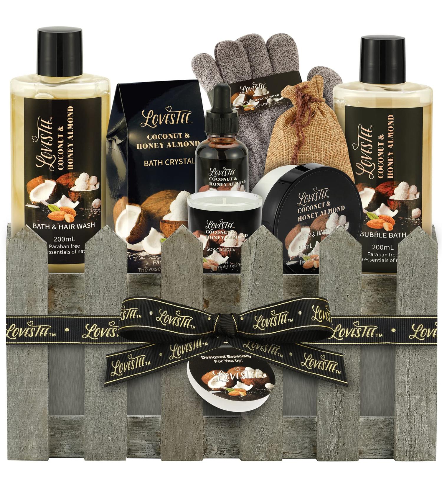 Women's 9 Pc Coconut & Honey Almond Bath Spa Gift Set - Bubble Bath, Body Wash, Lotion, Oil, Candle, Lavender Sachet - Pampering Spa Basket for Holiday, Birthday, Mothers Day - Buy Online on GoSupps.com