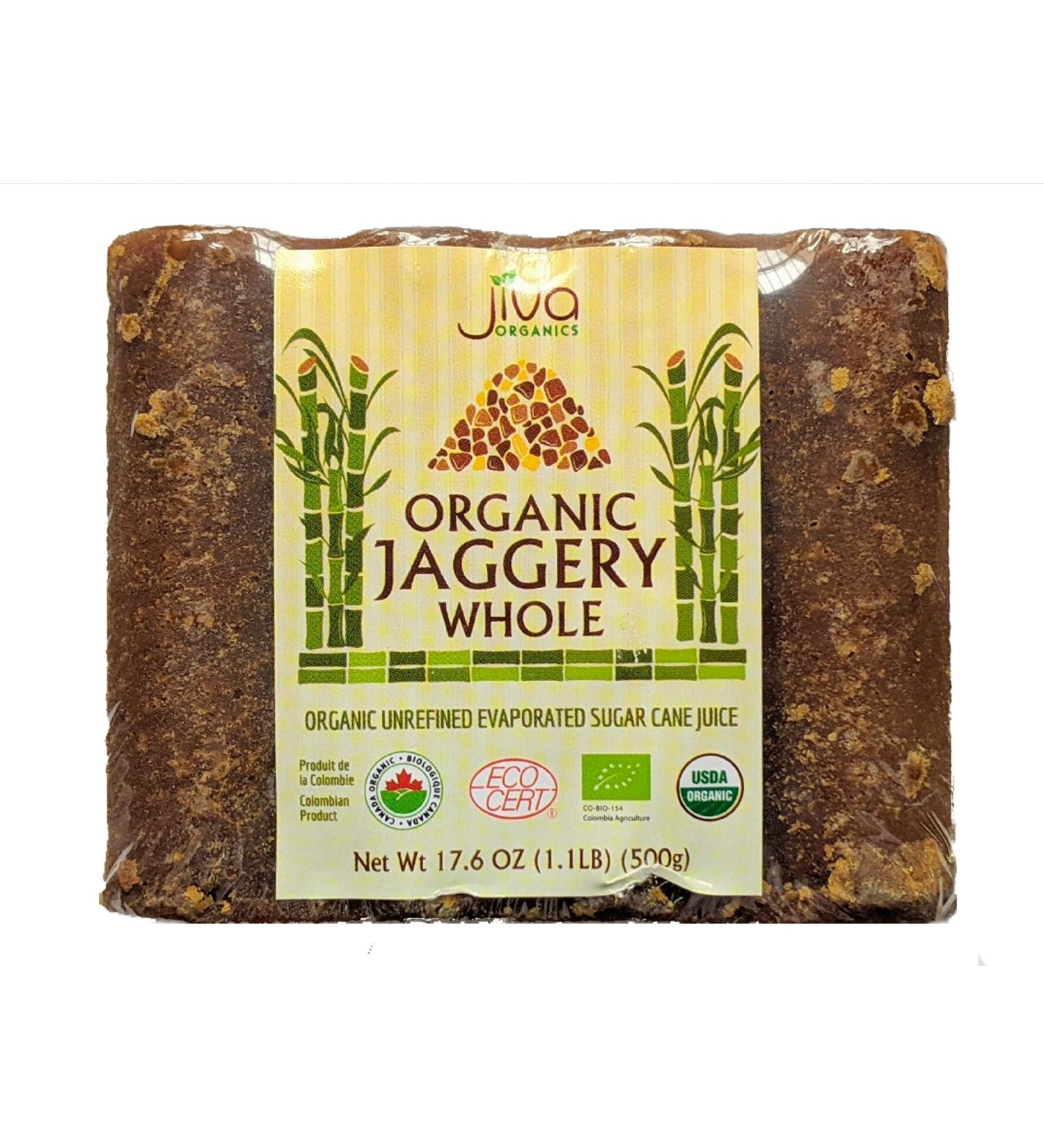 Jiva Organics Organic Jaggery Whole (Gur, Panela) 1.1 LB (500g) - Raw Wholesome Sugar / Organic Sugarcane