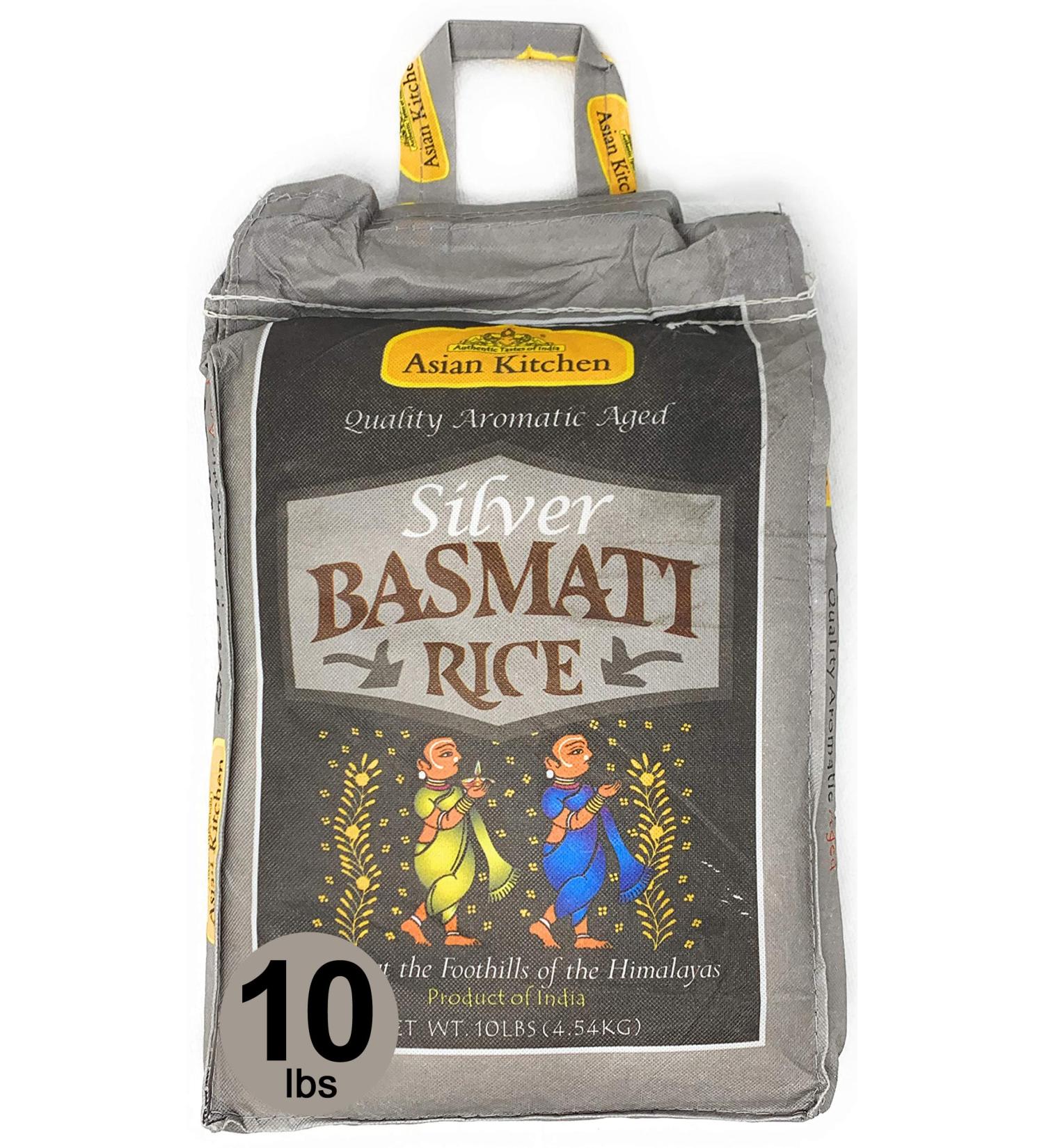 Premium 10lb Silver White Basmati Rice - Extra Long Aged, Indian Origin, Export Quality, All Natural, Gluten-Friendly, Vegan - 1 Pack - Buy Online on GoSupps.com