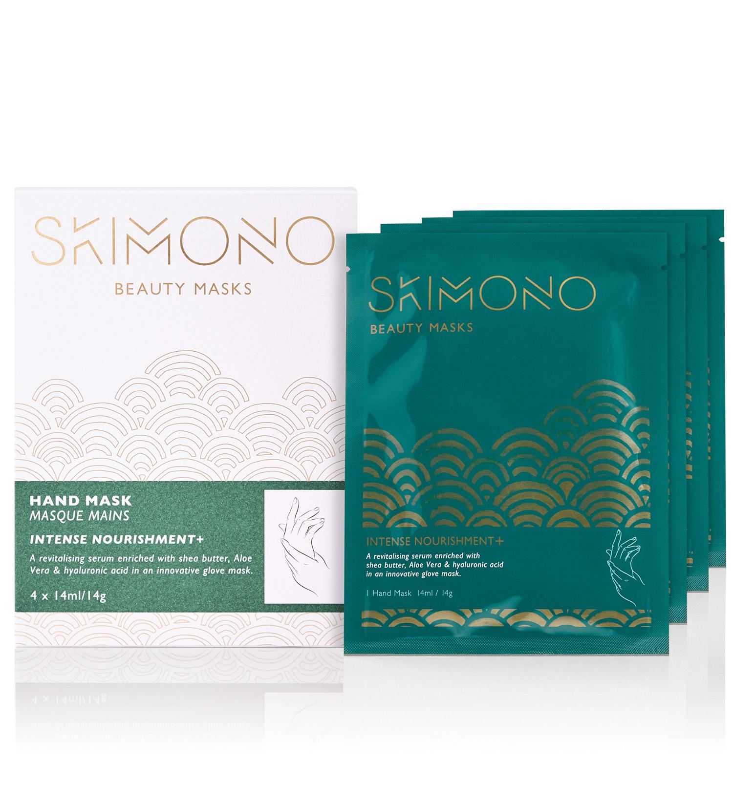 SKIMONO Luxury Hydrating Hand Mask Gloves - Shea Butter and Aloe Infused Moisturising Treatment for Dry Hands - Collagen Hyaluronic Acid - 4 Pairs - Buy Online on GoSupps.com