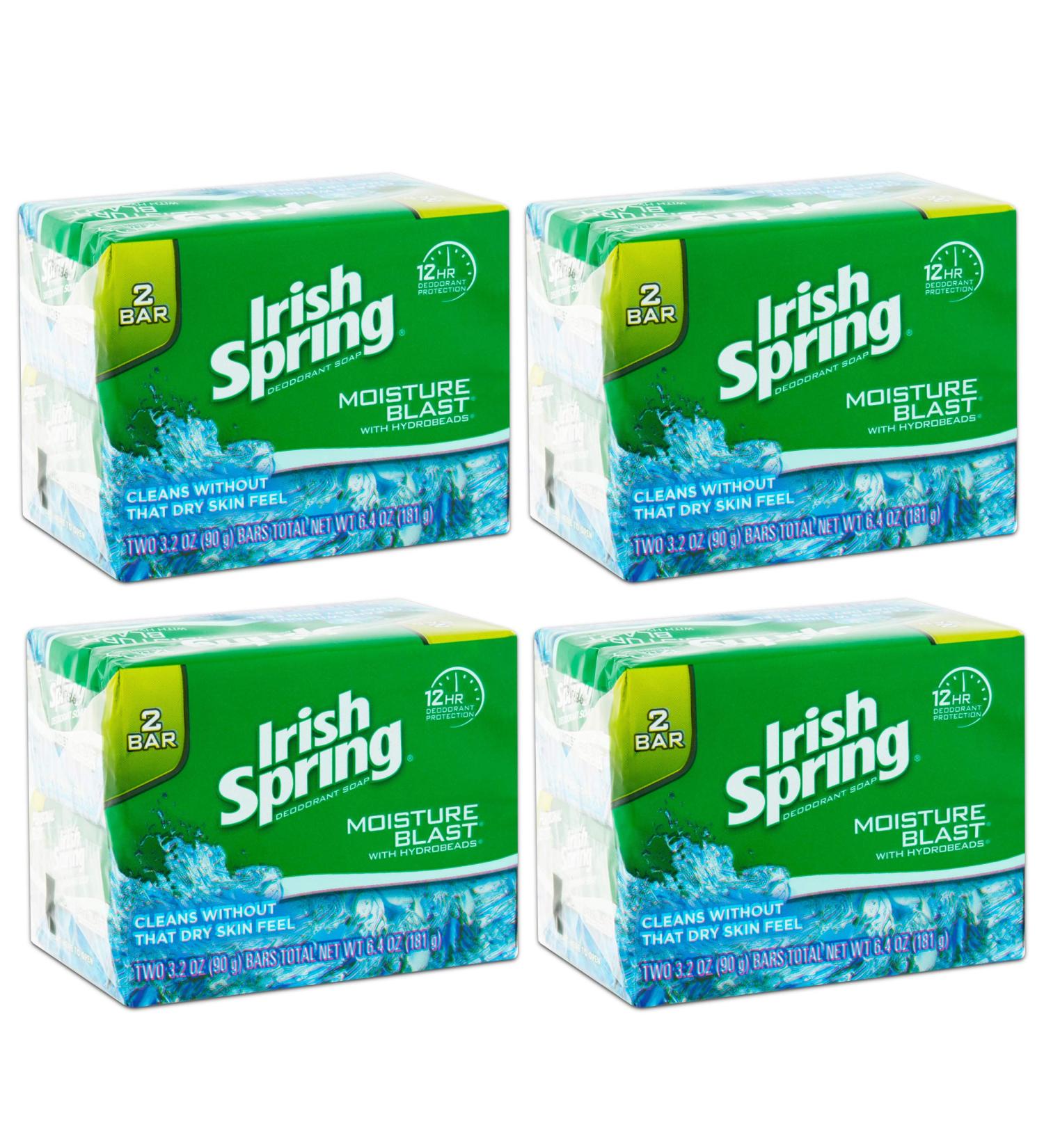 Irish Spring Deodorant Bar Soap Moisture Blast with HydroBeads 3.75oz - Pack of 8 Bars - Buy Online on GoSupps.com