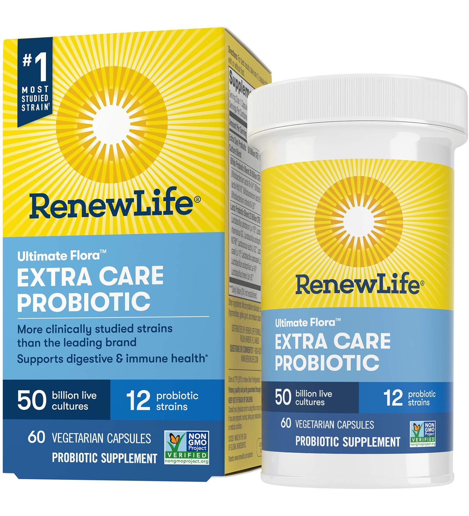 Renew Life Ultimate Flora Probiotic 50 Billion - Extra Care, 60 Vegan Capsules - Buy Online on GoSupps.com