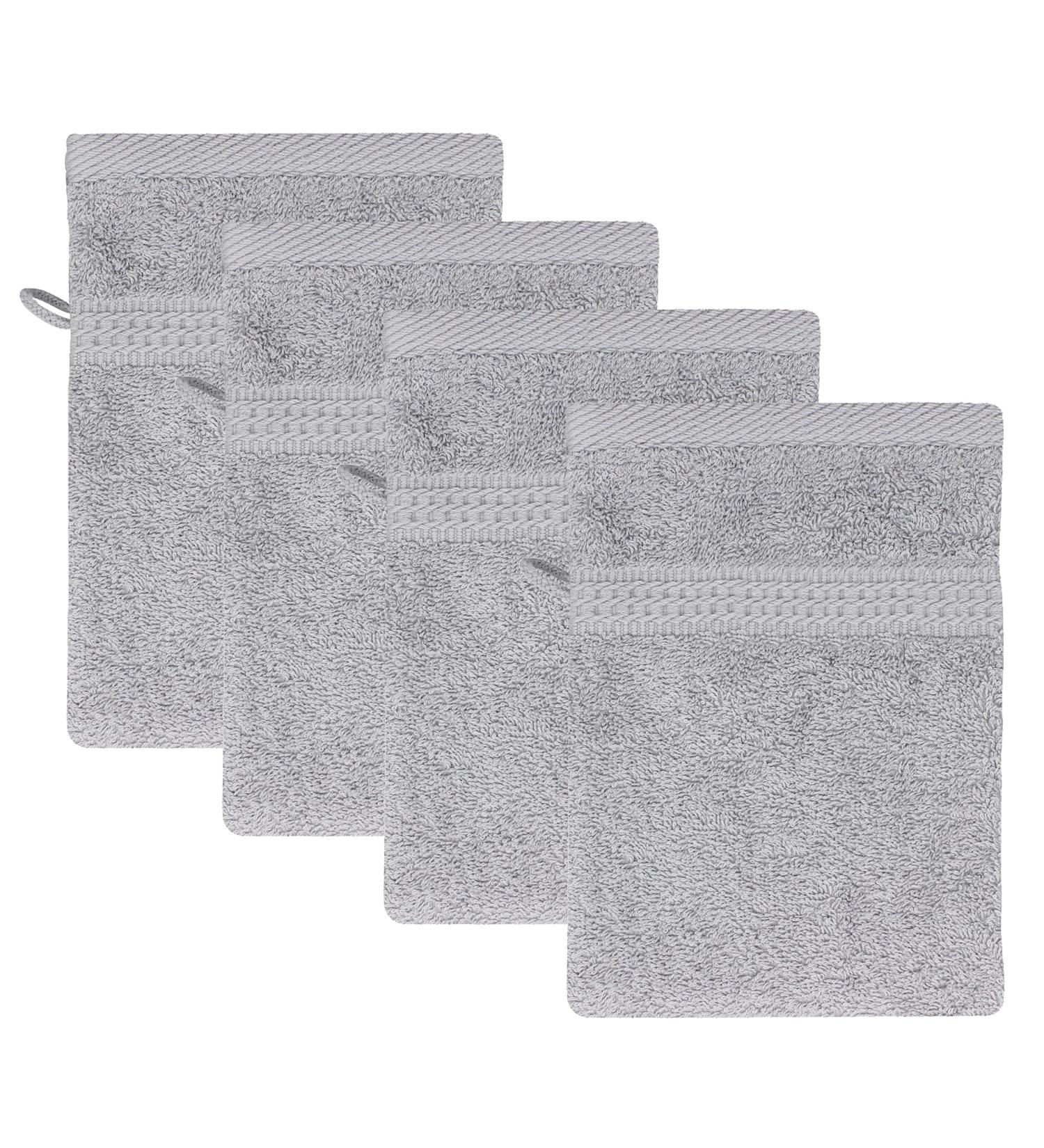 Class Home Collection Washing Gloves - 4-Pack Fantry Washcloth Set | 100% Cotton | 500 g/m | 16x21 cm | Silver Color - Buy Online on GoSupps.com
