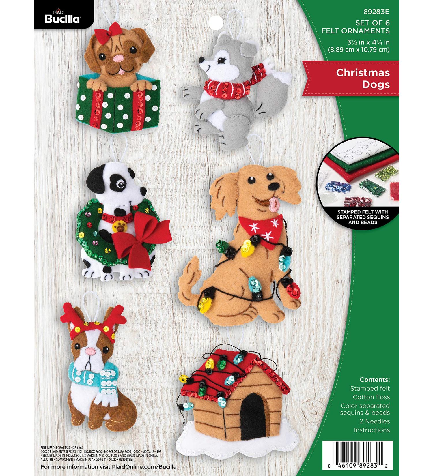 Bucilla Christmas Dogs Felt Applique Ornament Kit - Set of 6 | Holiday Craft Supplies - Buy Online on GoSupps.com