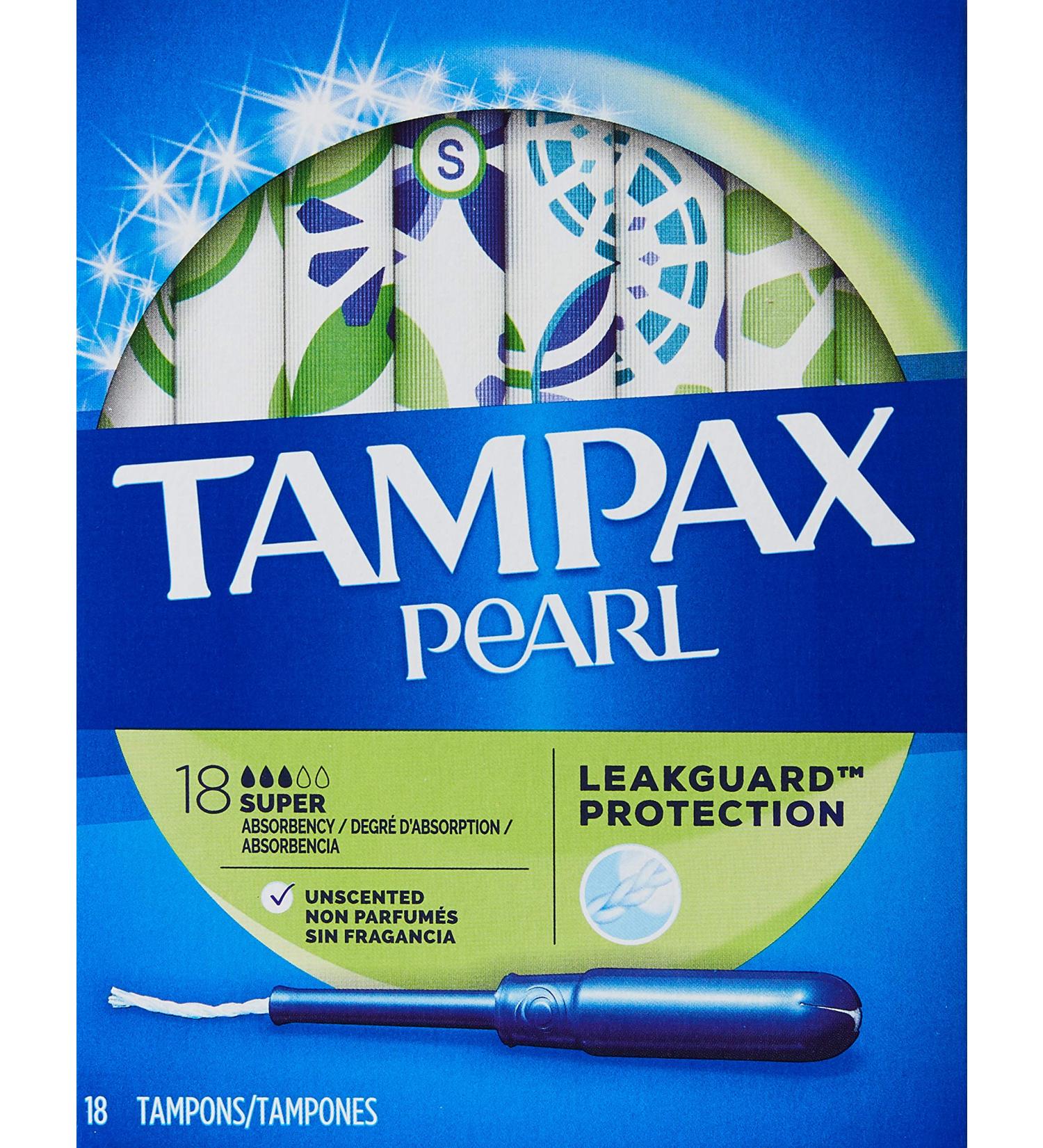 Tampax Pearl Tampons Super Absorbency Unscented, 18 Count - Buy Online on GoSupps.com