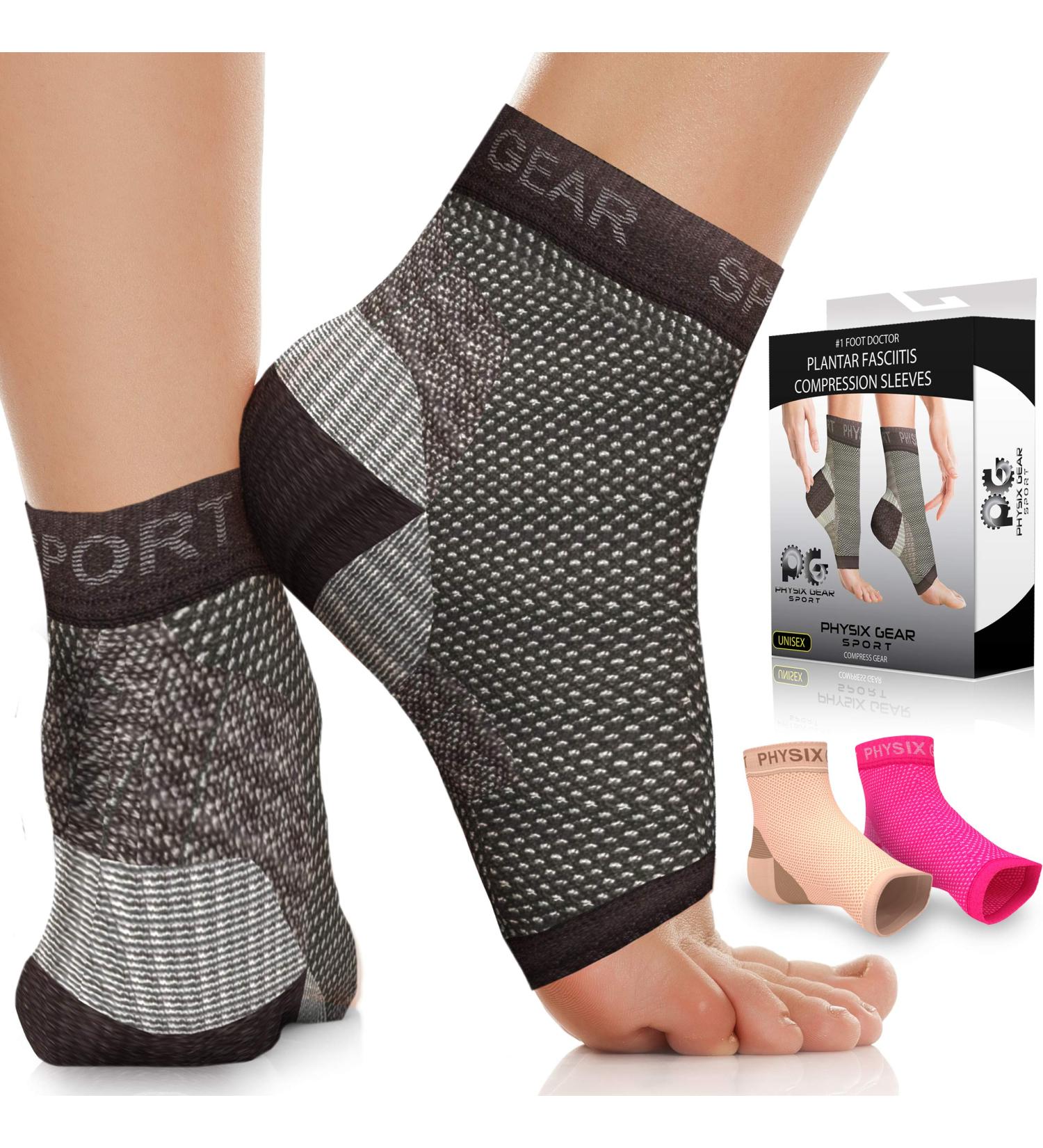 Physix Gear Plantar Fasciitis Support Compression Ankle Socks for Men & Women - Best Toeless Arch Compression Foot Sleeve for Achilles Support Heel Spurs Arch Foot & Ankle Swelling L/XL-UK Mens 7.5-12 | Womens 5.5-8.5 1 Pair - Black - Buy Online on GoSupps.com