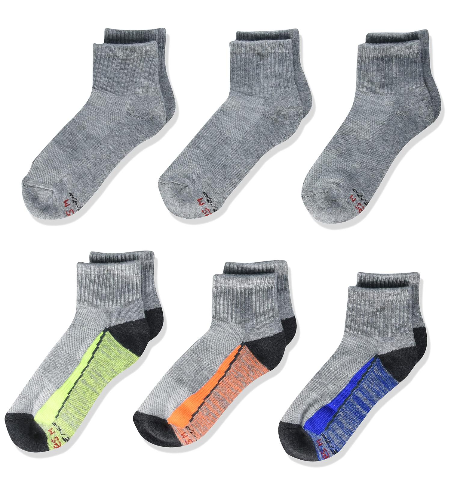 Hanes Boys' X-Temp 6-Pack Ankle Socks - Large Grey | Performance Comfort - Buy Online on GoSupps.com