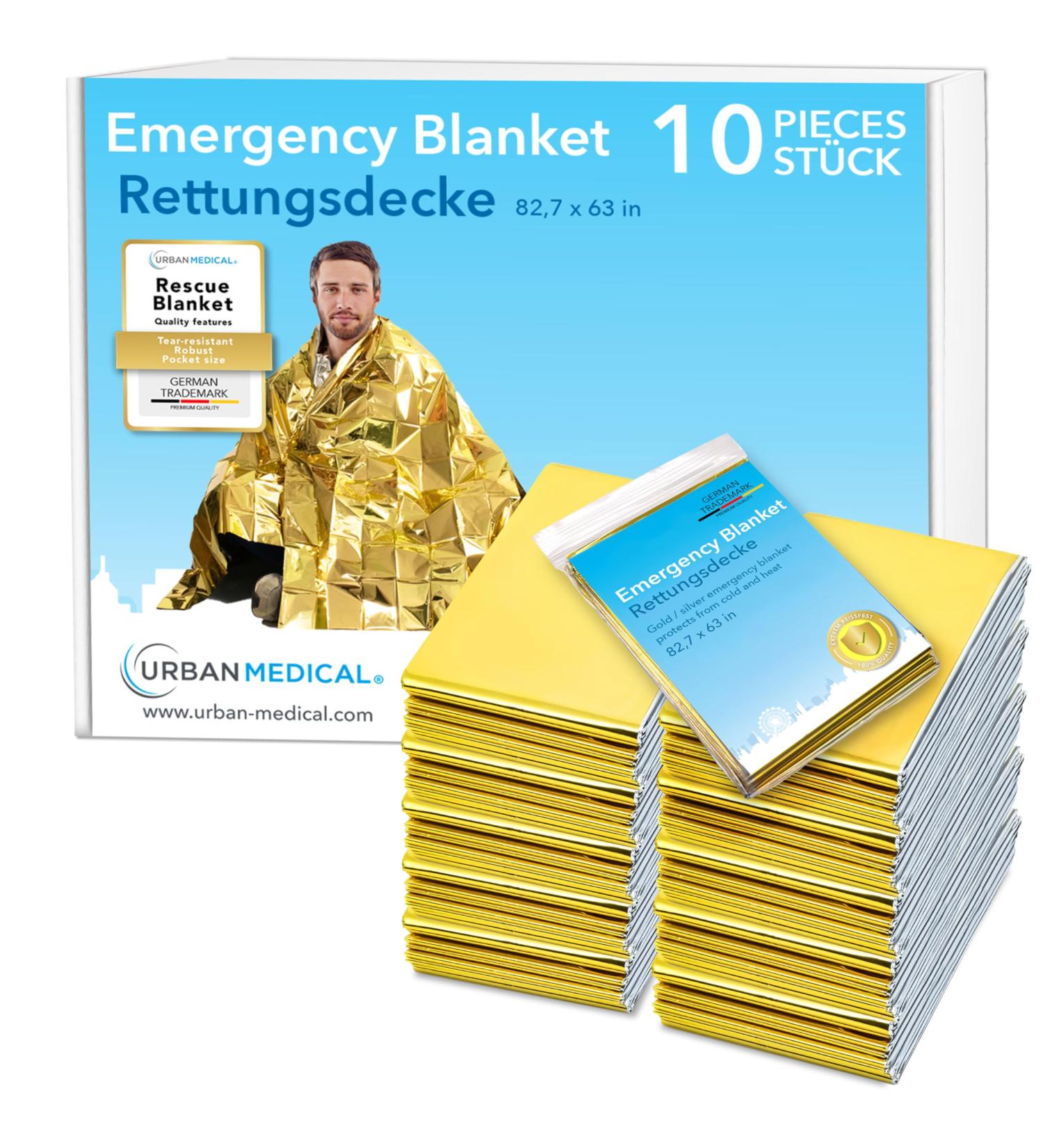 URBAN MEDICAL Premium Rescue Blanket 10pcs | Gold/Silver Foil, Waterproof | 210x160cm | Cold & Heat Protection | Car Accessories - Buy Online on GoSupps.com