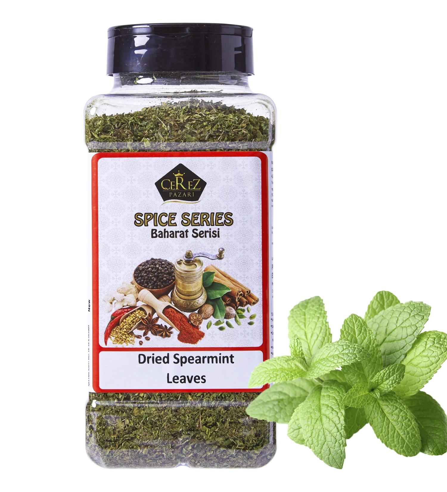 Cerez Pazari Dried Mint Leaves 5.3oz - 100% Natural & Non-GMO - Gluten Free Turkish Spearmint Tea - Raw & Crushed for Peppermint Tea - Easy-to-Use Flapper Spice Cap - Buy Online on GoSupps.com