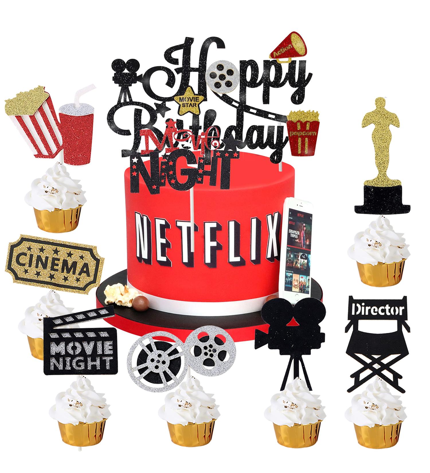 Movie Birthday Party Decoration Happy Birthday Cake Topper Movie Theme Cupcake Toppers for Movie Night Hollywood Party Supplies - Buy Online on GoSupps.com