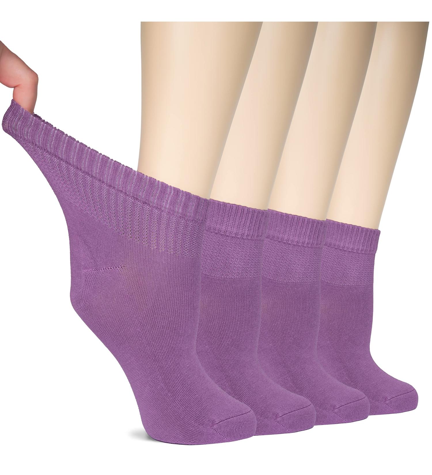 Hugh Ugoli Women Diabetic Ankle Socks 4 Pairs - Super Soft Bamboo, Wide Top, Seamless Toe - Lilac (10-12) - Buy Online on GoSupps.com