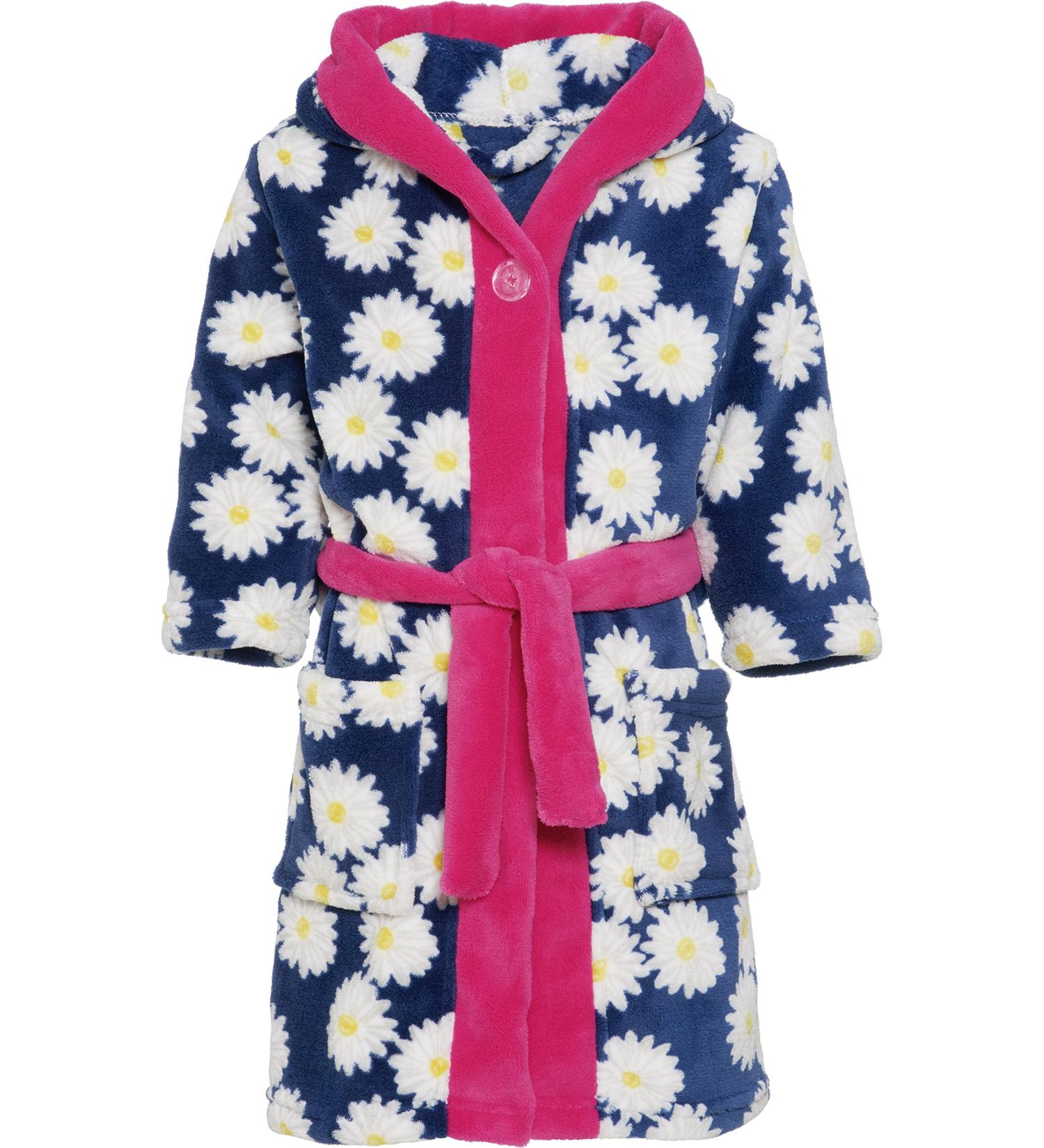 Playshoes Girls' Fleece Bathrobe with Hood | Fluffy Morning Mantle | Flower Pattern | 12-24 Months (Size 86/92) Blue (Marine 11) - International Shipping - Buy Online on GoSupps.com