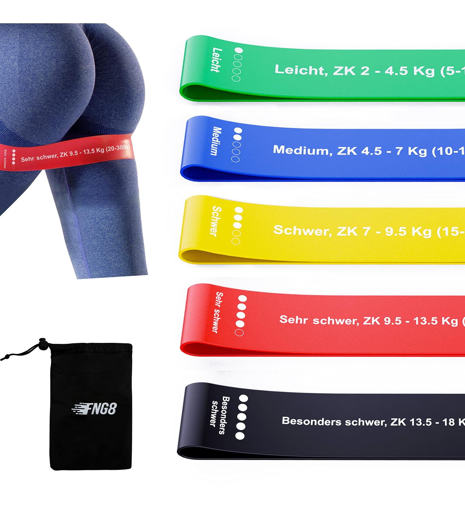 FNG8 Fitness Straps Set - Printed Exercises in German | 5 Resistance Levels | Skin-Friendly Latex Training Bands for Unisex Physio & Sports - Buy Online on GoSupps.com