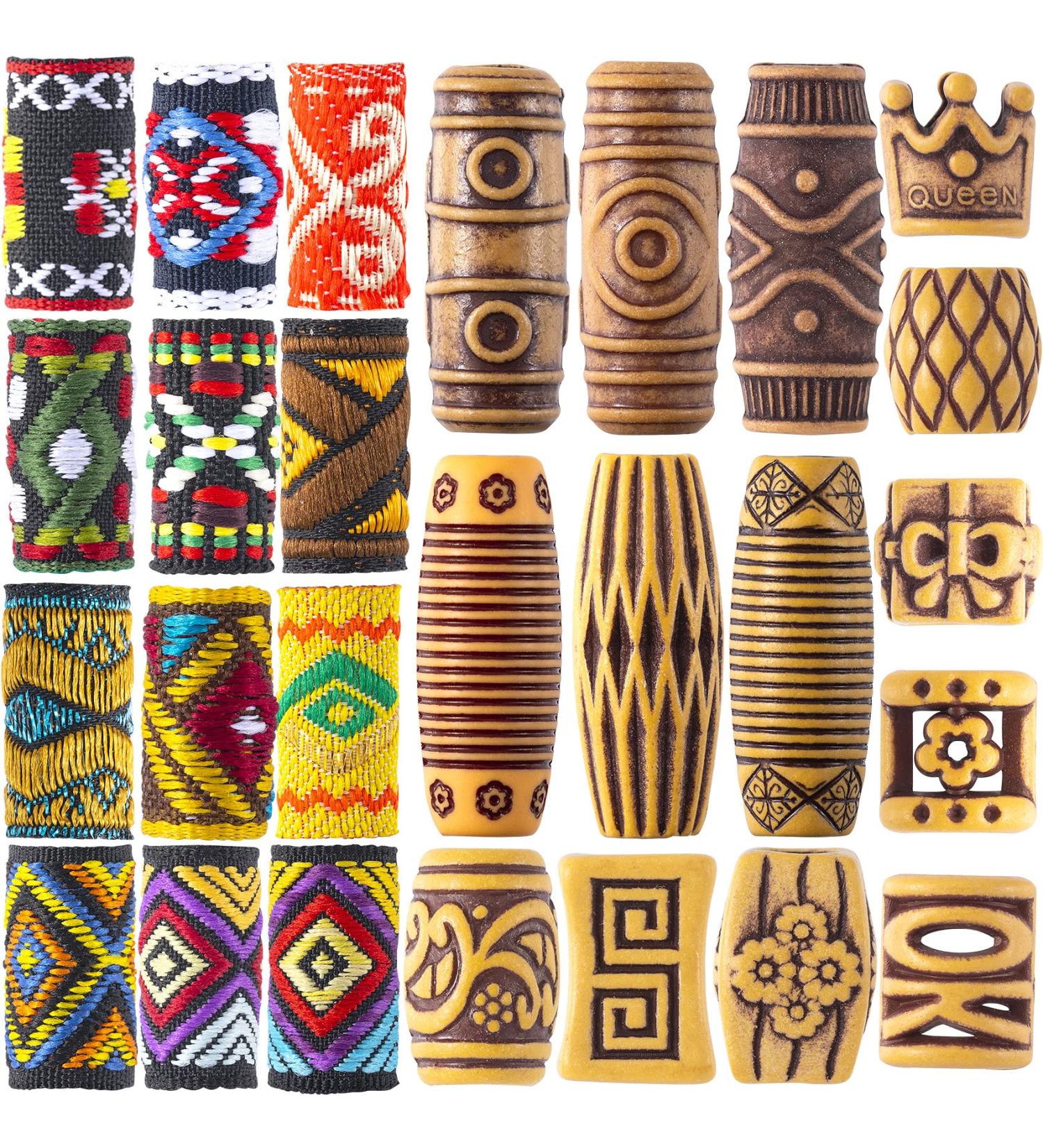HINZIC 54 PCS Hair Jewelry Braids Fabric Dreadlock Beads Vintage Locks Clips African Beads Wood Accessories for Women/Men - Buy Online on GoSupps.com