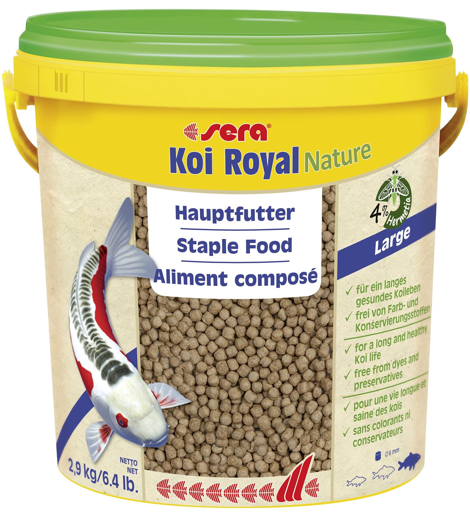 Sera 07128 Koi Royal Nature Large 6mm - 10L Premium Koi Feed for Healthy Fish (No Colors/Preservatives) - Buy Online on GoSupps.com