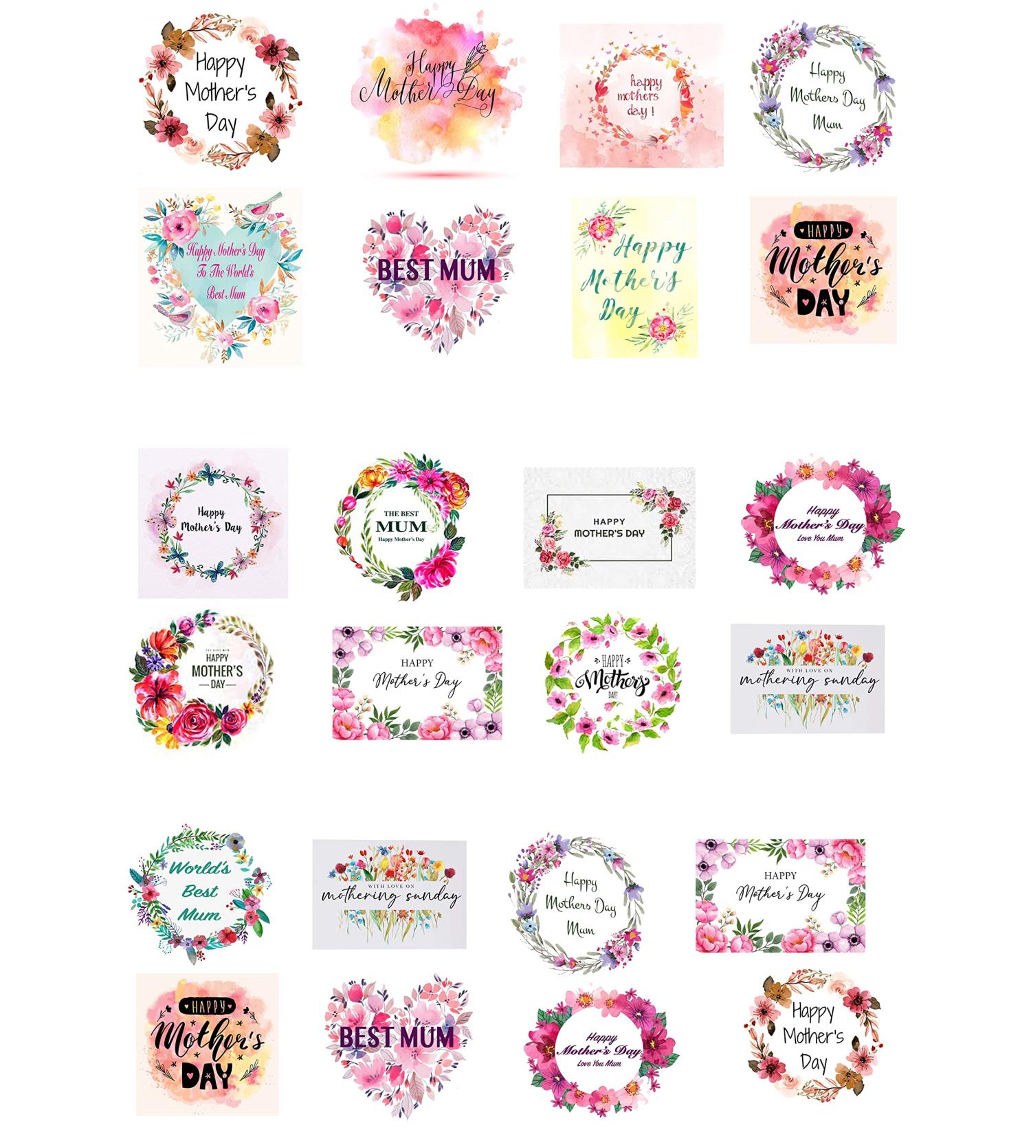 24 Stand Up Watercolour Flower Mother's Day Themed Edible Wafer Paper Cake Toppers Decorations