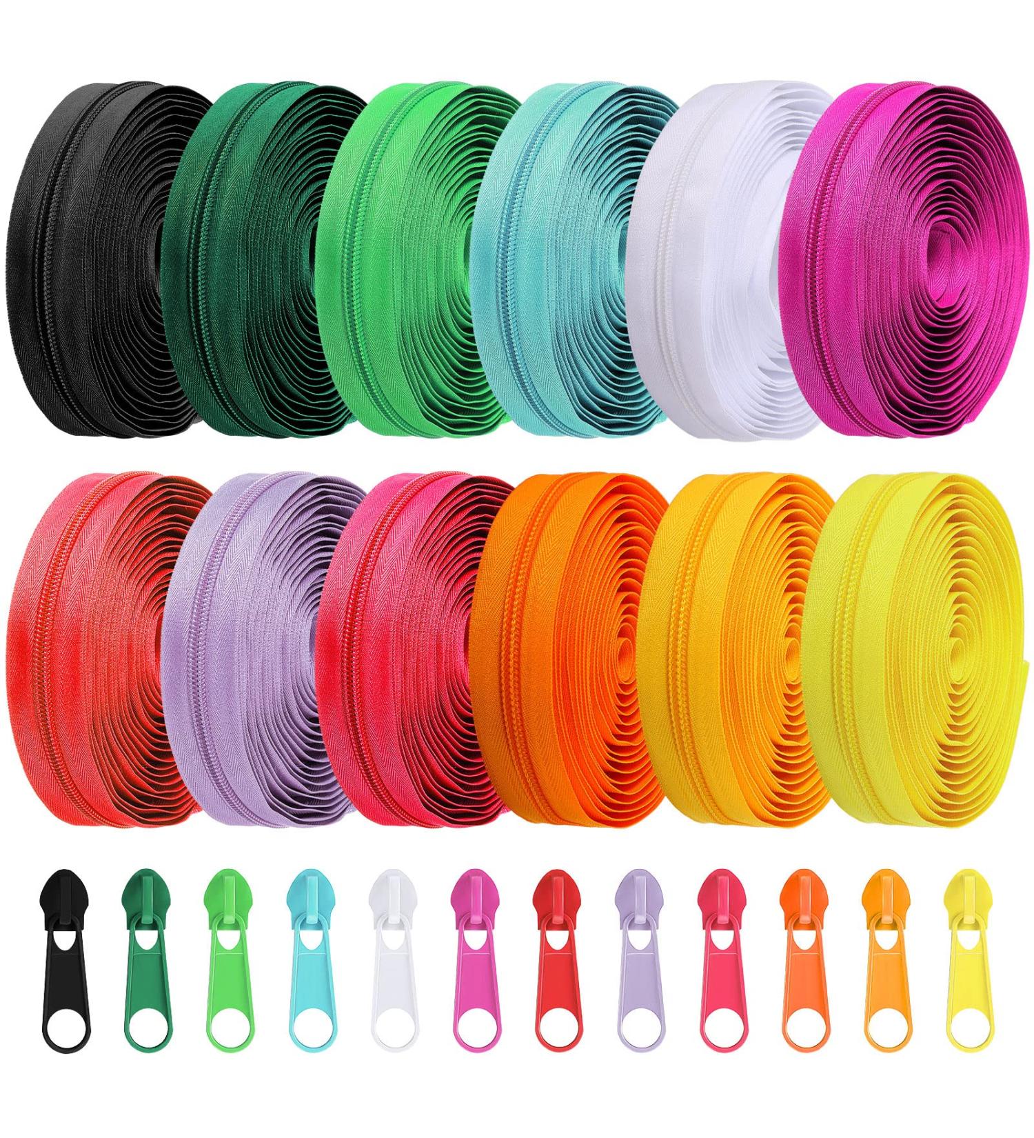 36 Yards 12 Small Nylon Zippers Assorted Colors with 120 Plastic Sliders - Sewing Supplies - Buy Online on GoSupps.com