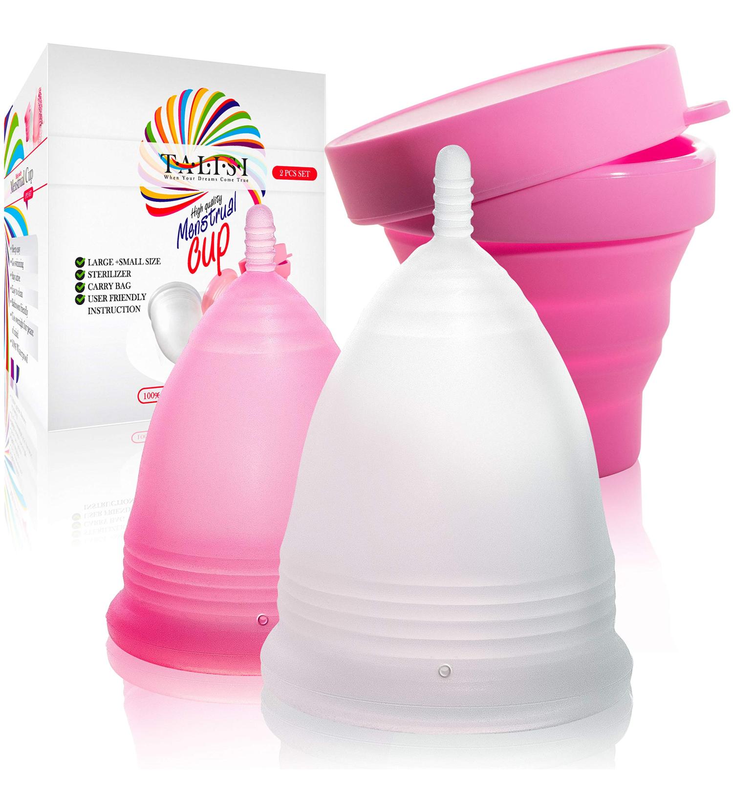 Talisi Reusable Menstrual Cups Set of 2 | Collapsible Silicone Cups with Sterilizing Cup | Tampon & Pad Alternative | Regular & Heavy Flow Period Cup - Buy Online on GoSupps.com
