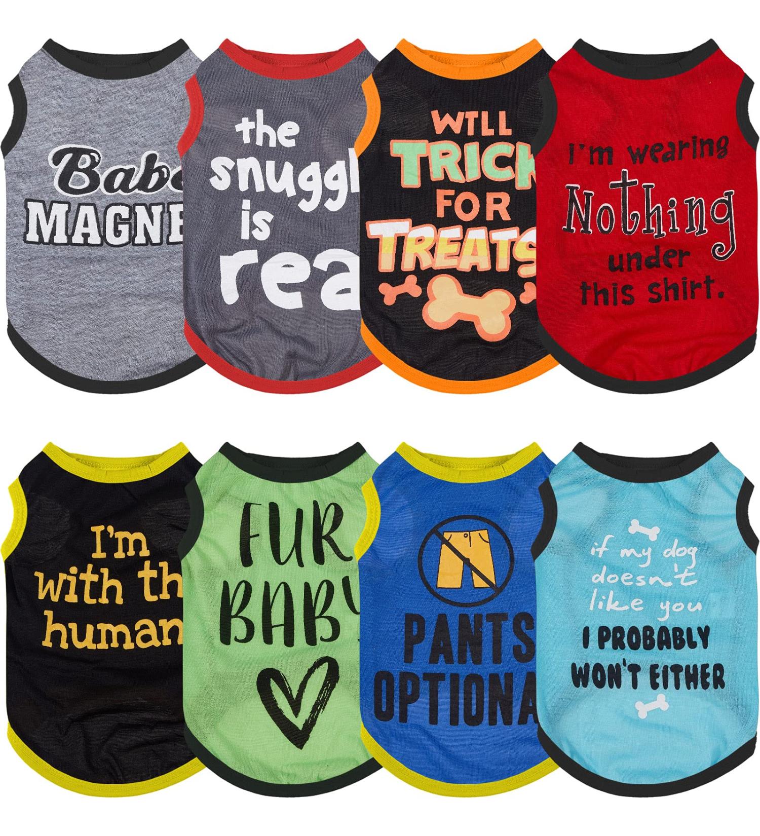 8-Piece Dog Shirts with Funny Letters | Summer Pet T-Shirt Set for Dogs and Cats | Breathable and Soft Dog Outfit | Cool Puppy Shirts | Classic Pattern - Medium - Buy Online on GoSupps.com