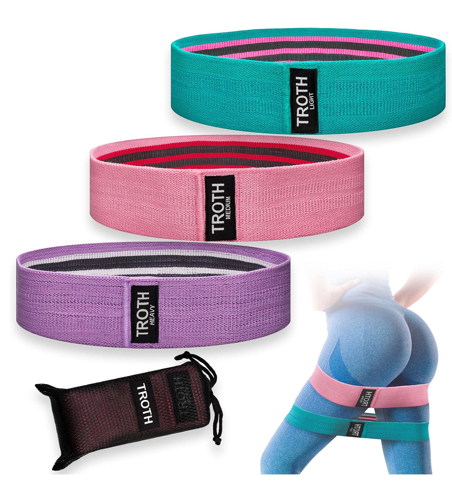 Troth Resistance Bands Set - Home Gym Fitness Accessories for Men and Women - Ideal for Pilates, Squats, Yoga, and Pull Up Workouts - Green, Pink, Purple - Buy Online on GoSupps.com