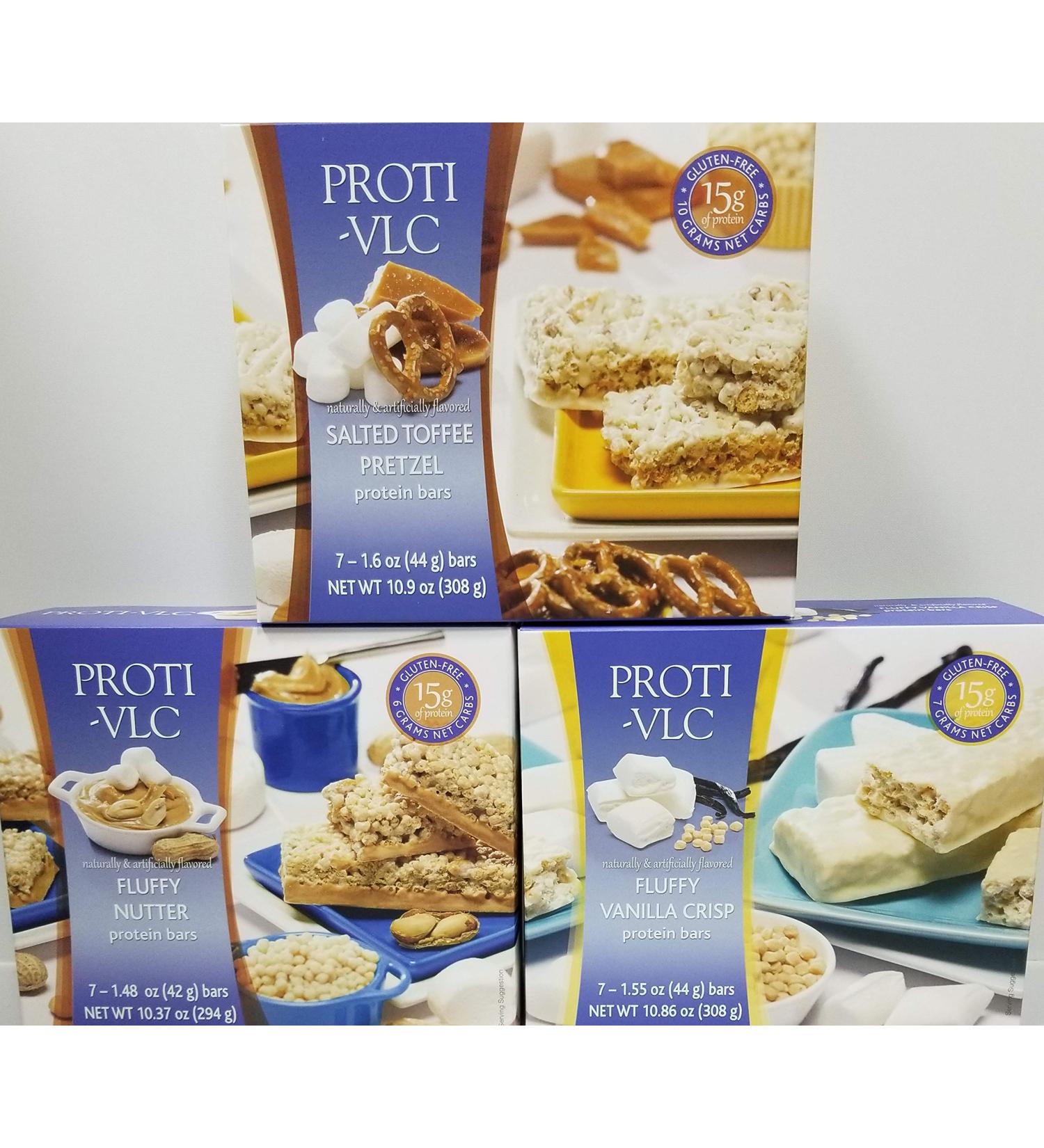 Proti Fit VLC Bar high Protein Diet bar Bundle (21 Servings) Fluffy Vanilla. Fluffy Nutter Salted Toffee - | Healthy Nutritious| Low Calorie Low Fat Low Carb Low Sugar