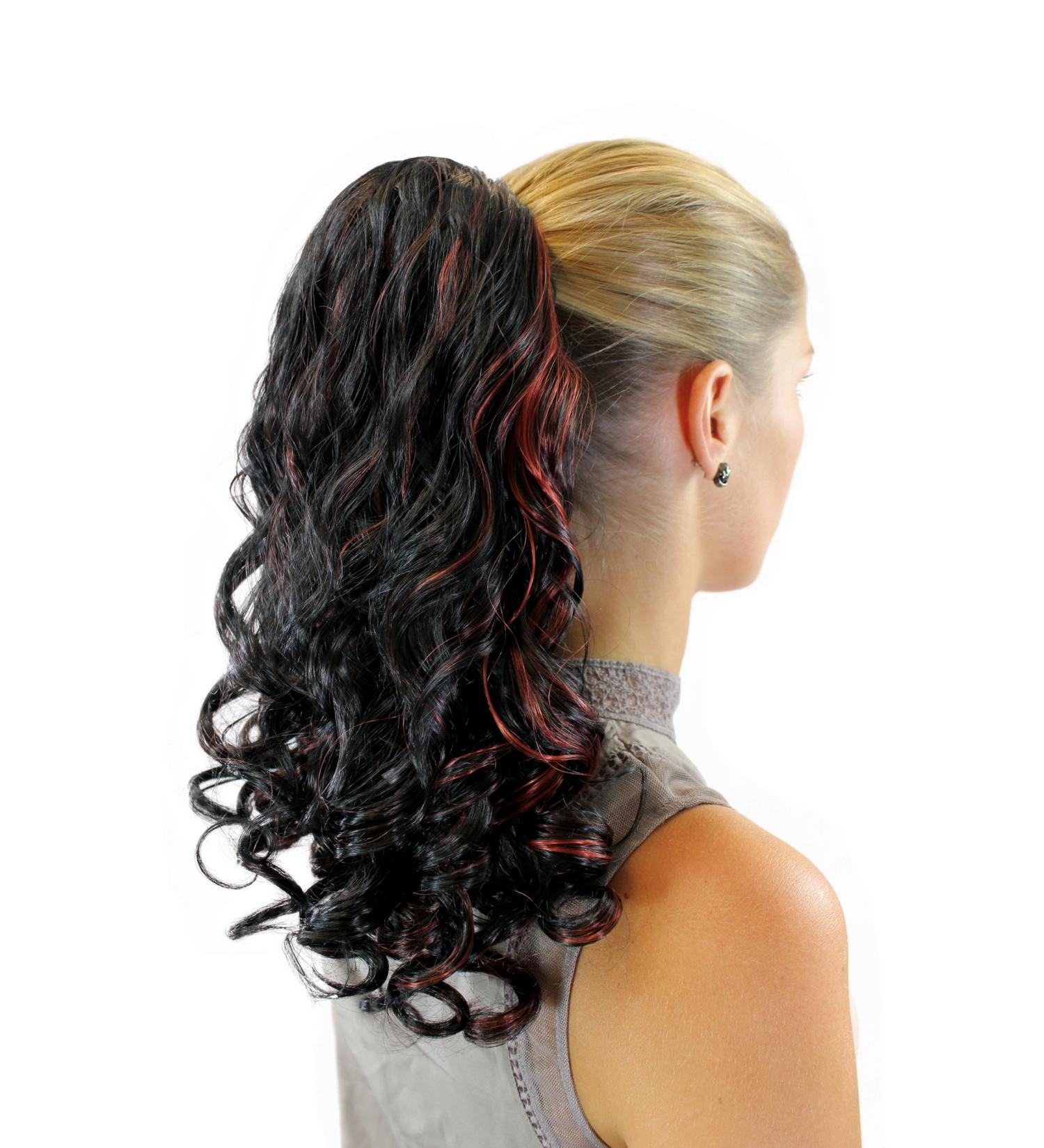 WIG ME UP - JL-3274-1BF350 Curly Hairpiece/Braid 50cm Long with Clips & Elastic Band - Black-Red Mix - International Shipping Available - Buy Online on GoSupps.com