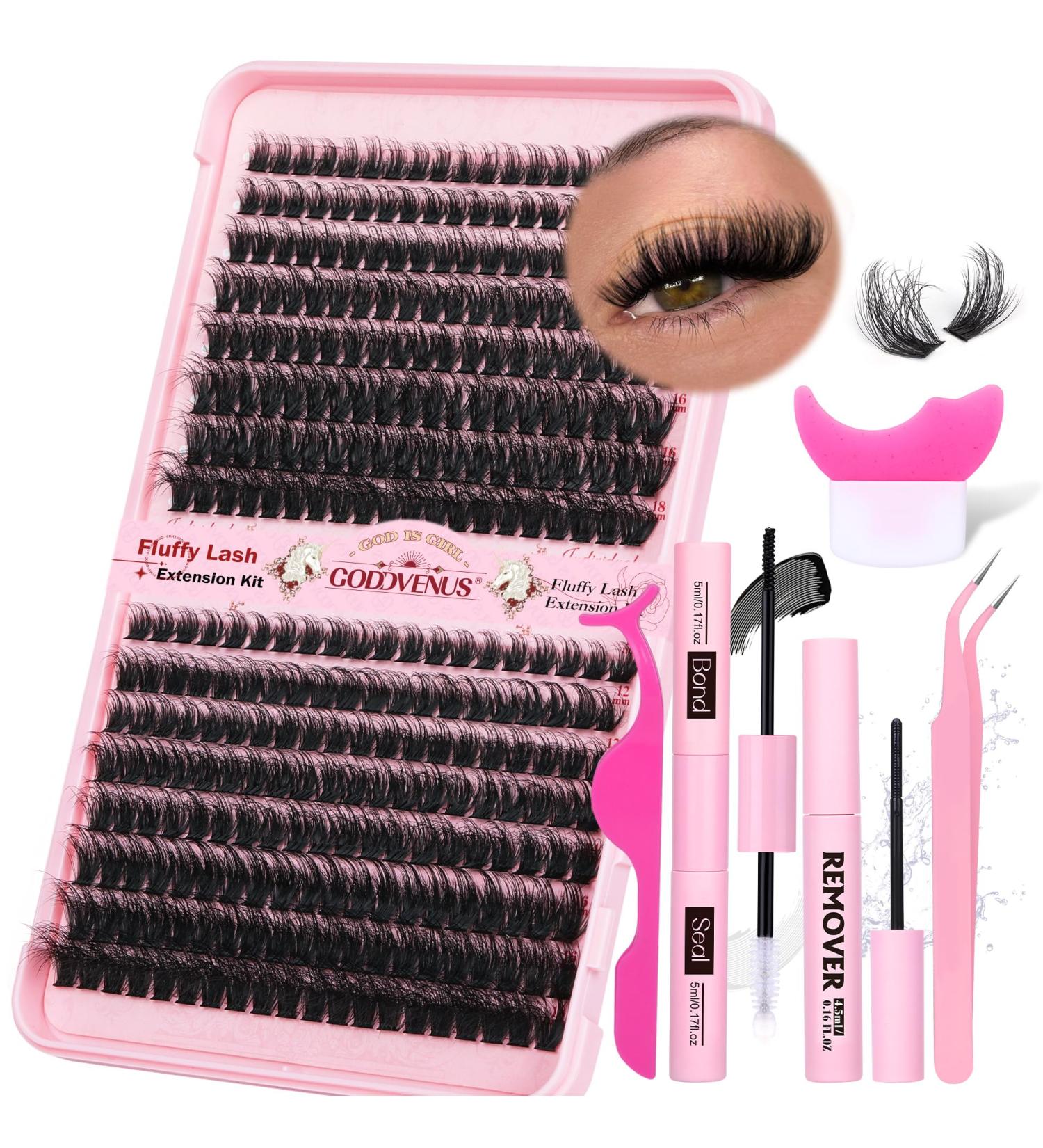 Thick Eyelash Extension Kit Lashes Individual Cluster 80D+100D Individual Eyelashes DIY Lash Extensions Kit with D Curl Russian Eyelash Extensions Bond and Seal Lash Glue Lash Tweezers by Goddvenus E-320PCS Fluffy 40D+50D - Buy Online on GoSupps.com