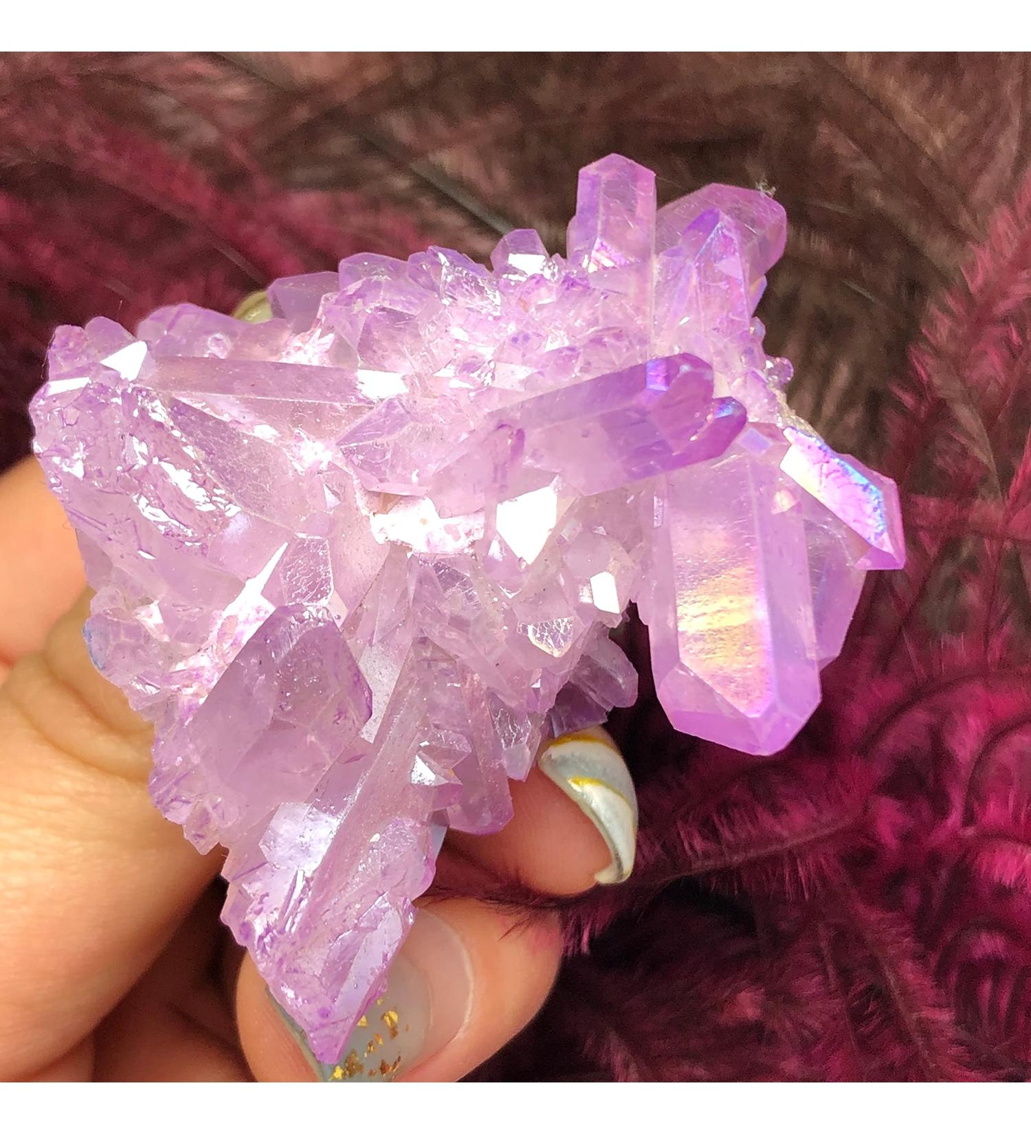 Beautiful Aura Crystal Cluster Angel Aura Titanium Quartz Crystal Specimen Minerals Decorative Home Collections - Buy Online on GoSupps.com