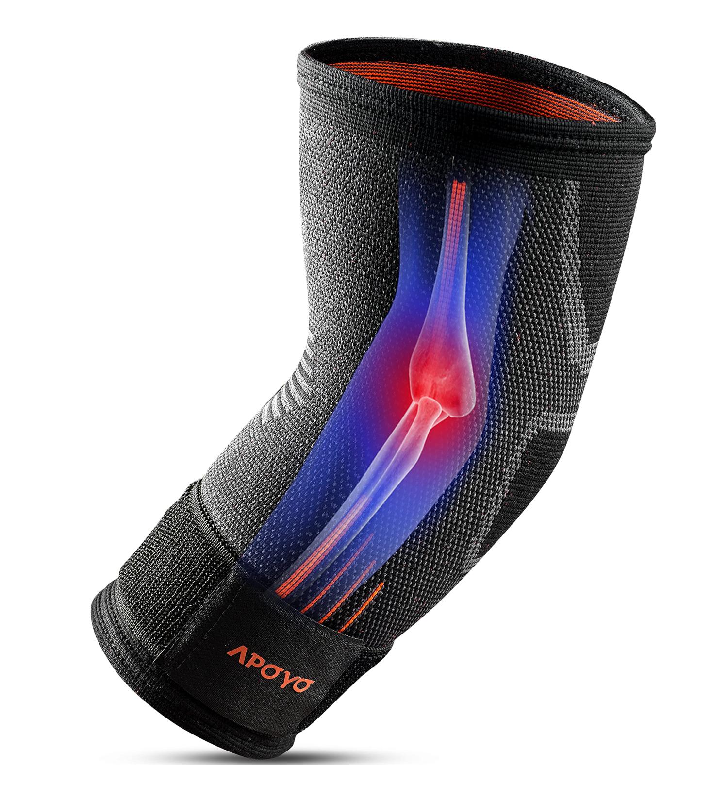 APOYO Elbow Brace - Compression Sleeve for Tennis & Golfer Elbow, Tendonitis Relief, Adjustable Strap for Weightlifting & Arthritis - Men & Women - Buy Online on GoSupps.com
