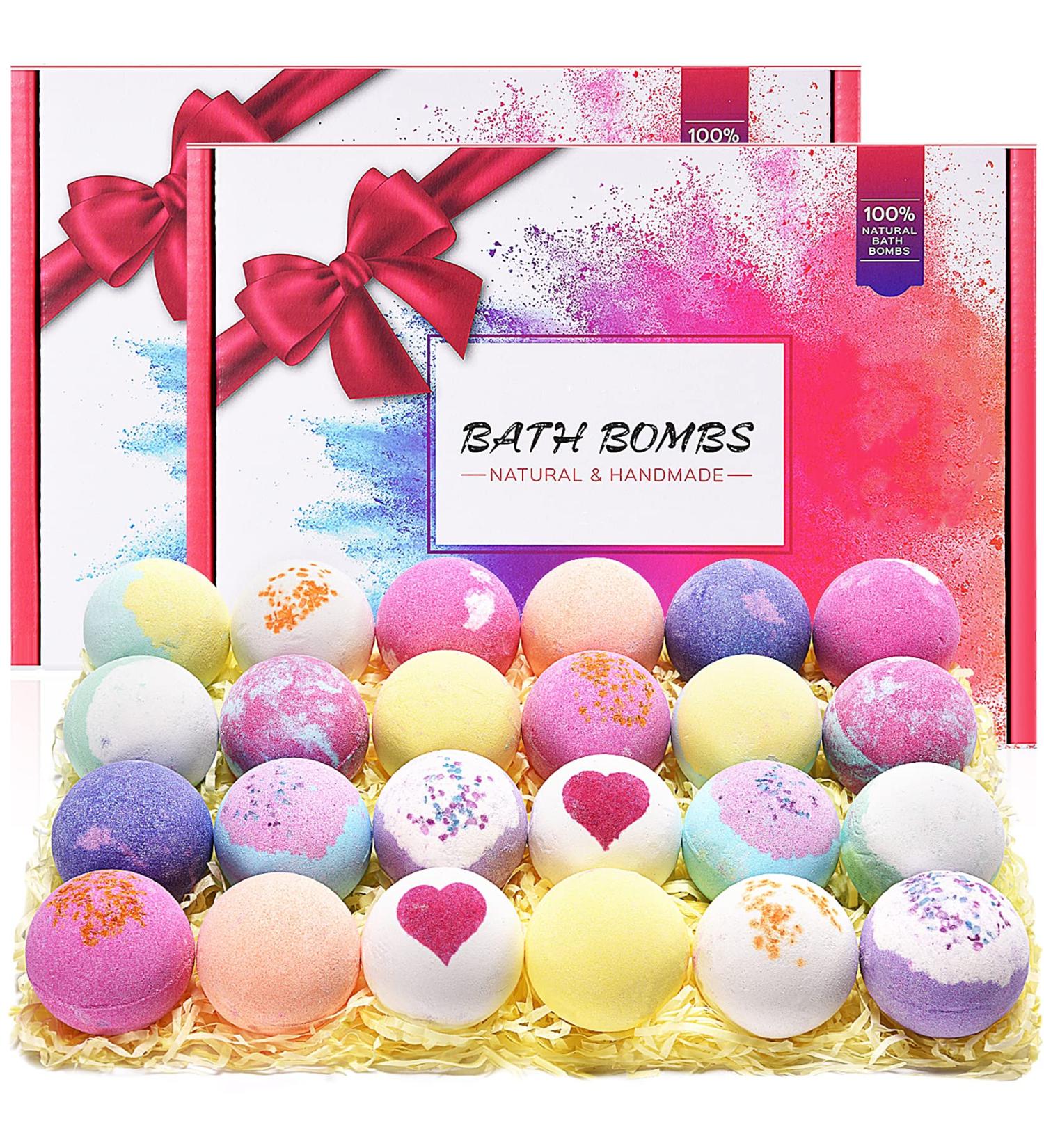 Luxury Handmade Bath Bombs Gift Set - 24 Essential Oil Bath Balls for Skin Moisturizing | Perfect Gift for Women & Kids - Buy Online on GoSupps.com