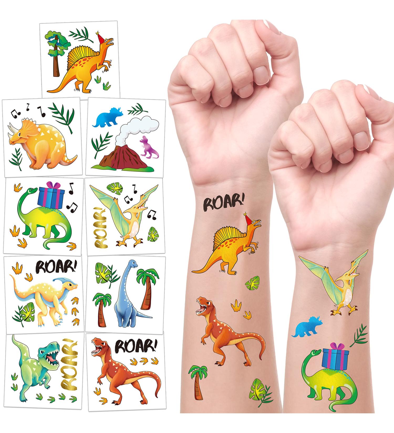 Dinosaur Temporary Tattoo Stickers - Mini Dino Designs for Birthday Parties - 12 Sheets, 98 Pcs - Kids and Adults - Buy Online on GoSupps.com