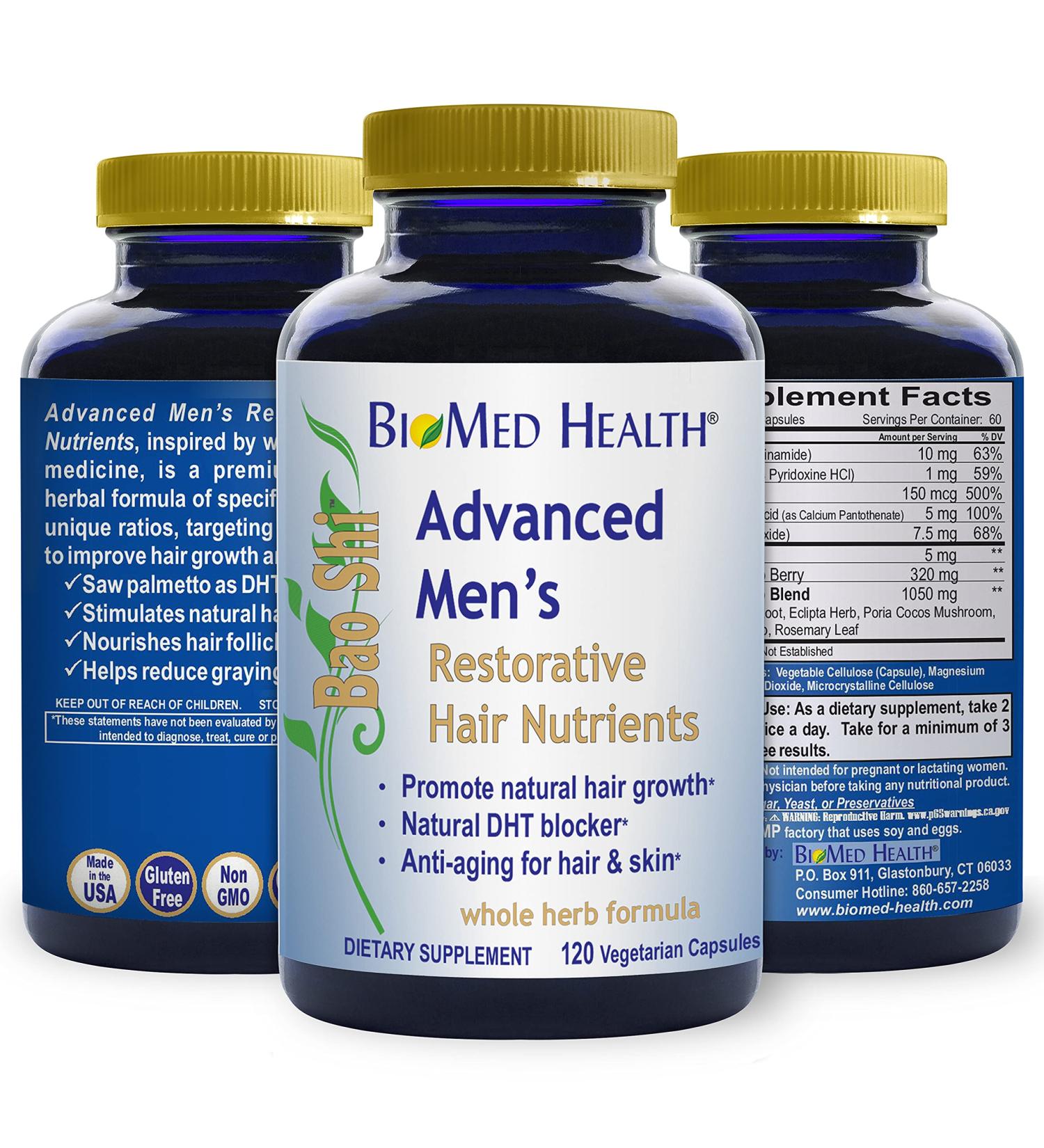 BioMed Health Hair Growth Vitamins for Men 120ct - Saw Palmetto DHT Blocker with Biotin | Advanced Restorative Hair Nutrients for Regrowth and Anti-Gray Hair - Buy Online on GoSupps.com