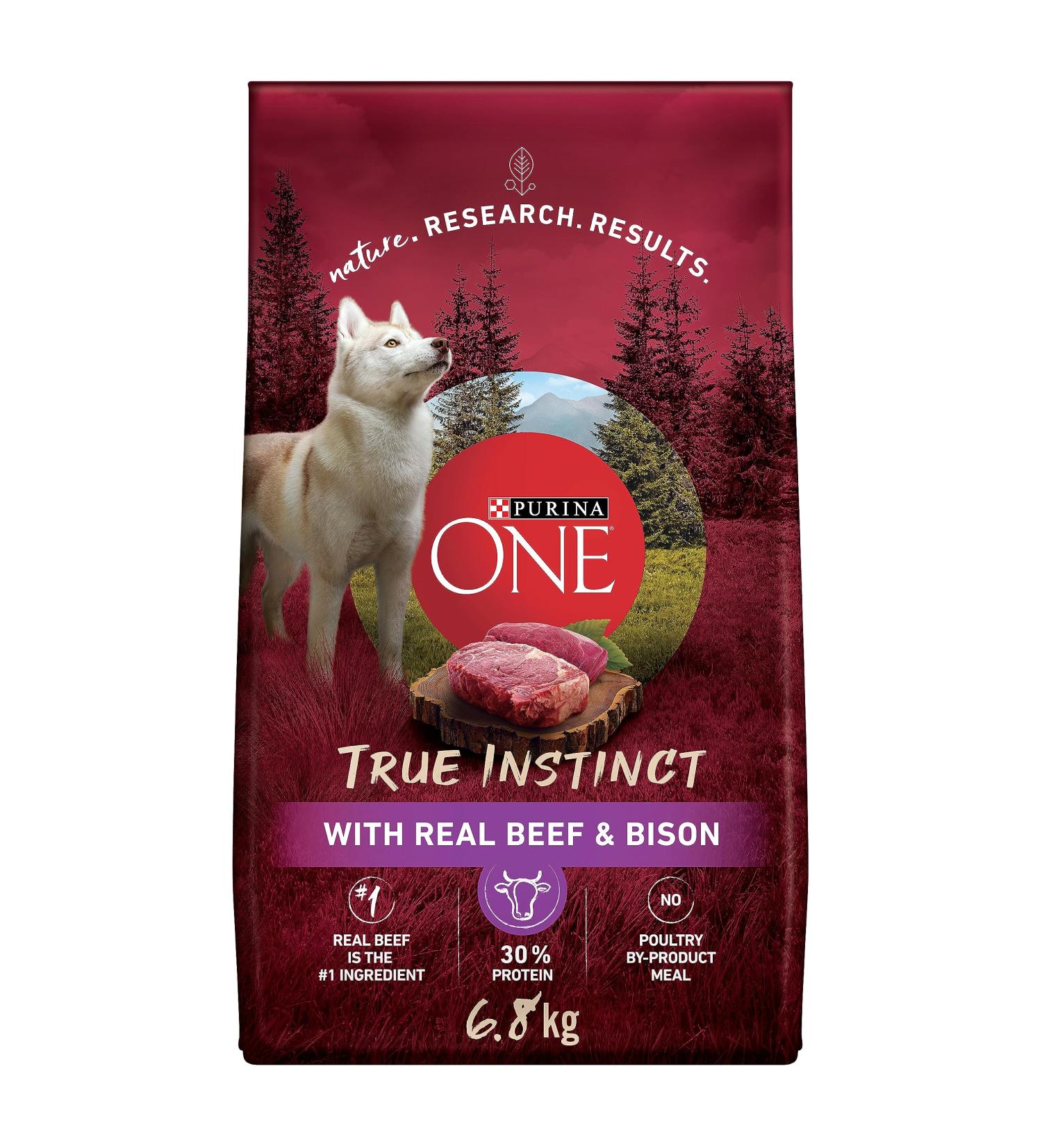 Purina ONE True Instinct High Protein Dry Dog Food Beef & Bison - 6.8 kg Bag 6.8 kg (Pack of 1) - Buy Online on GoSupps.com