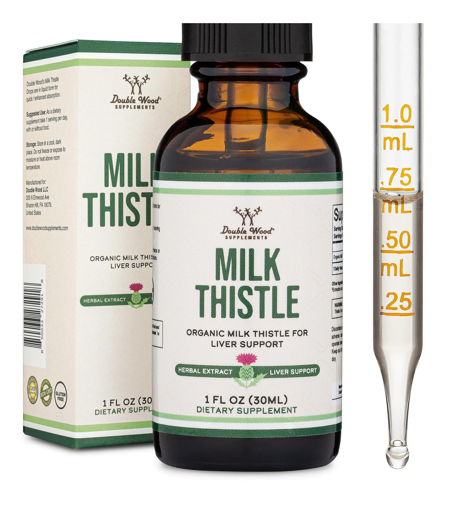 Milk Thistle Supplement - Organic Milk Thistle Liver Detox Drops 1 FL OZ - 30 Servings (Vegan Safe Non-GMO Gluten Free) Perfect Addition to Tea by Double Wood - Buy Online on GoSupps.com
