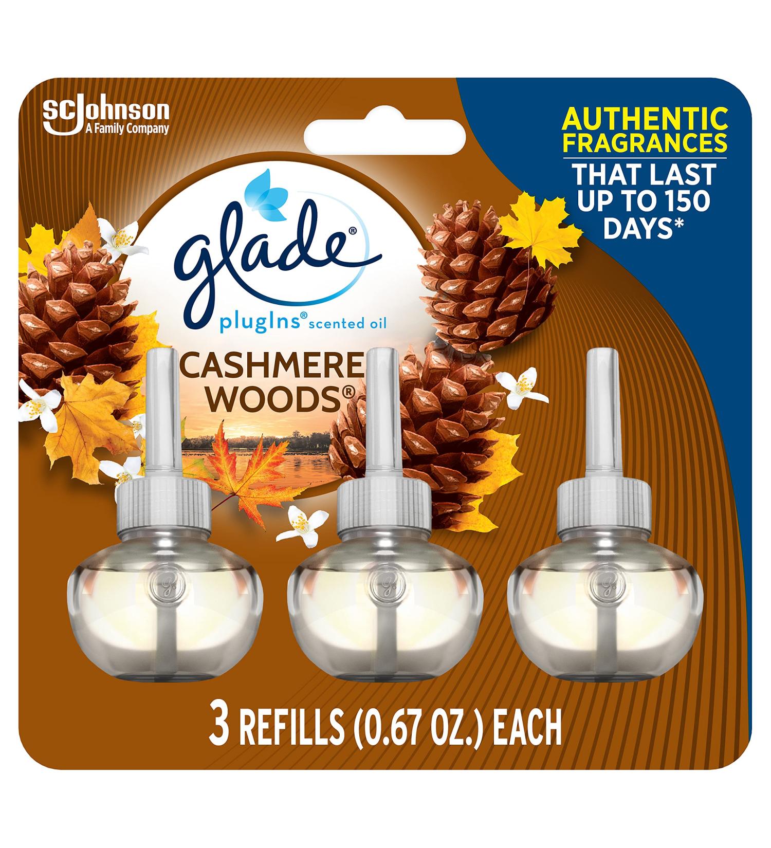 Glade PlugIns Cashmere Woods Air Freshener Refills - 3 Pack of 2.01 Fl Oz Scented Essential Oil for Home & Bathroom - Buy Online on GoSupps.com