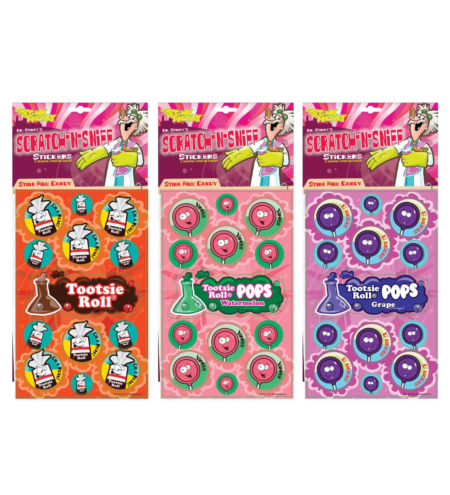 Just For Laughs Dr. Stinky's Scratch N Sniff Stickers 3-Pack - Tootsie Roll Pops Watermelon Grape - Fun Scented Sticker Set - Buy Online on GoSupps.com