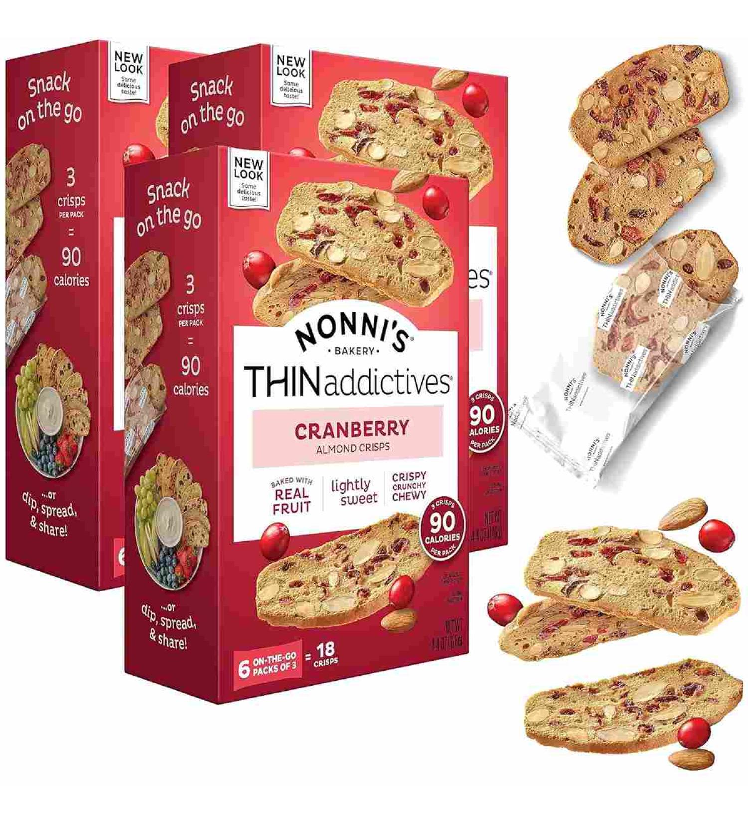 Nonni's THINaddictives Almond Thin Cookies - Cranberry Almond Biscotti Italian Cookies - Sweet & Crunchy Cookie Thins - Perfect with Coffee - Kosher - 4.4 oz 3 Pack - Buy Online on GoSupps.com