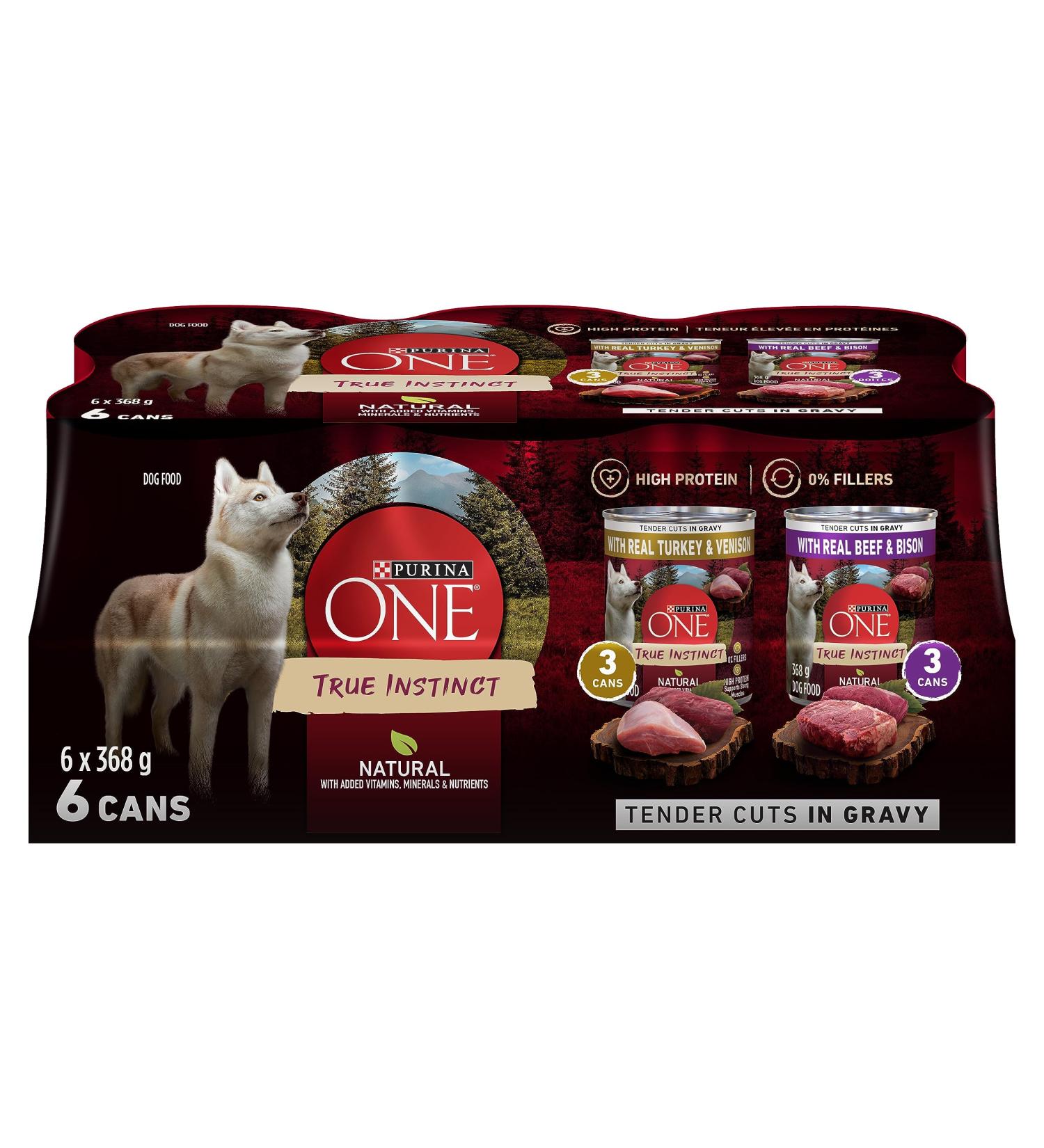Purina ONE Tender Cuts True Instinct Wet Dog Food in Gravy Variety Pack 2 Flavours - 368 g Can (6 Pack) Pet Food - Buy Online on GoSupps.com