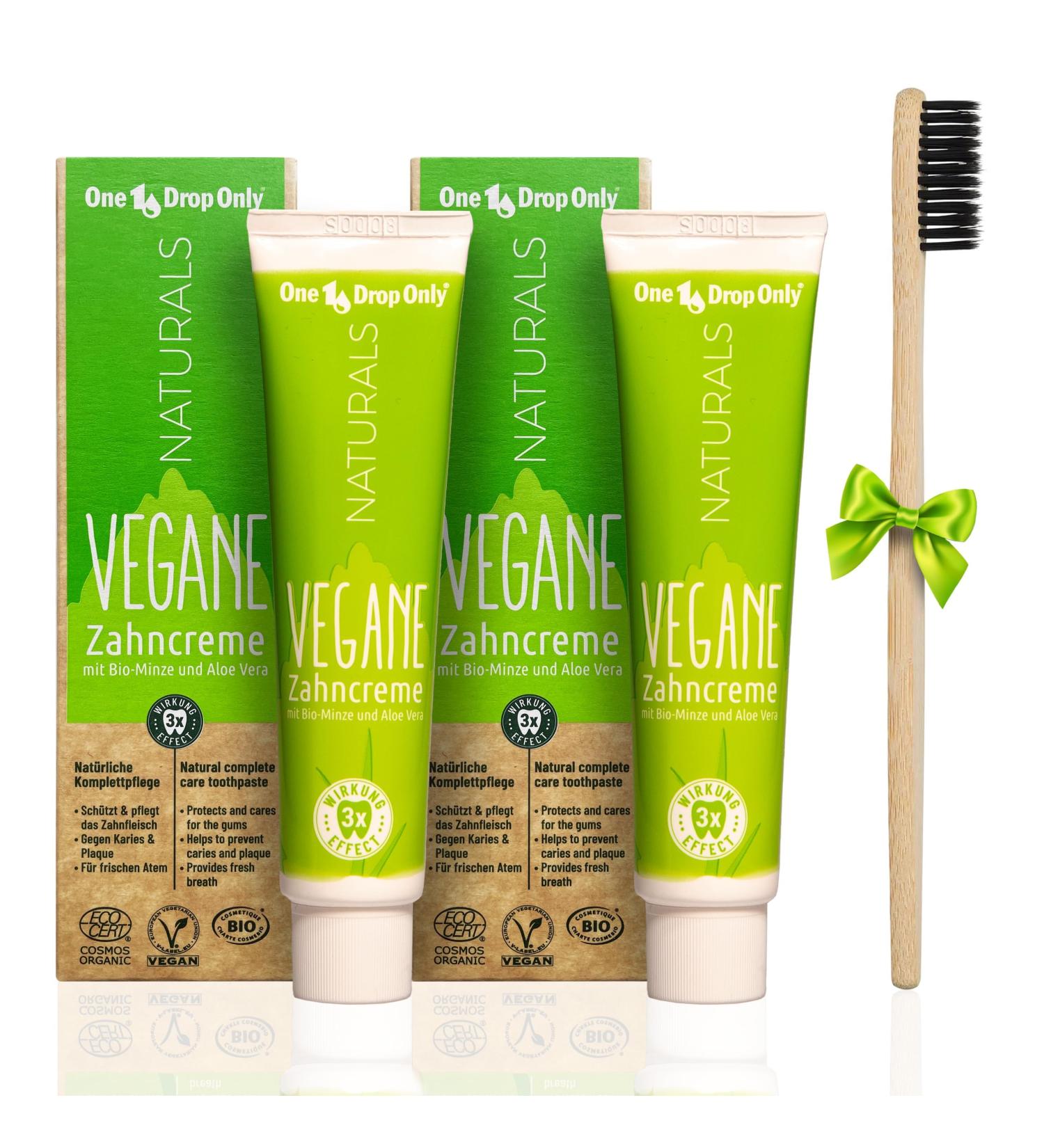 One Drop Only Vegan Toothpaste Double Pack | Natural Gel with Mint Aloe Vera & Stevia | Fluoride-Free + Free Bamboo Toothbrush | 75ml Each - Buy Online on GoSupps.com