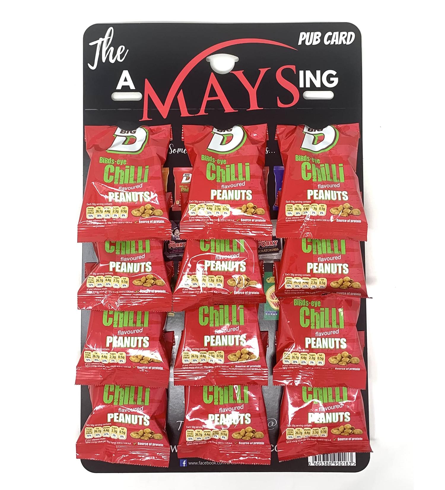Big D Birds-eye Chilli Flavoured Nuts Peanuts on The AMaysing Pub Card - 12 x 50g Packs - Buy Online on GoSupps.com