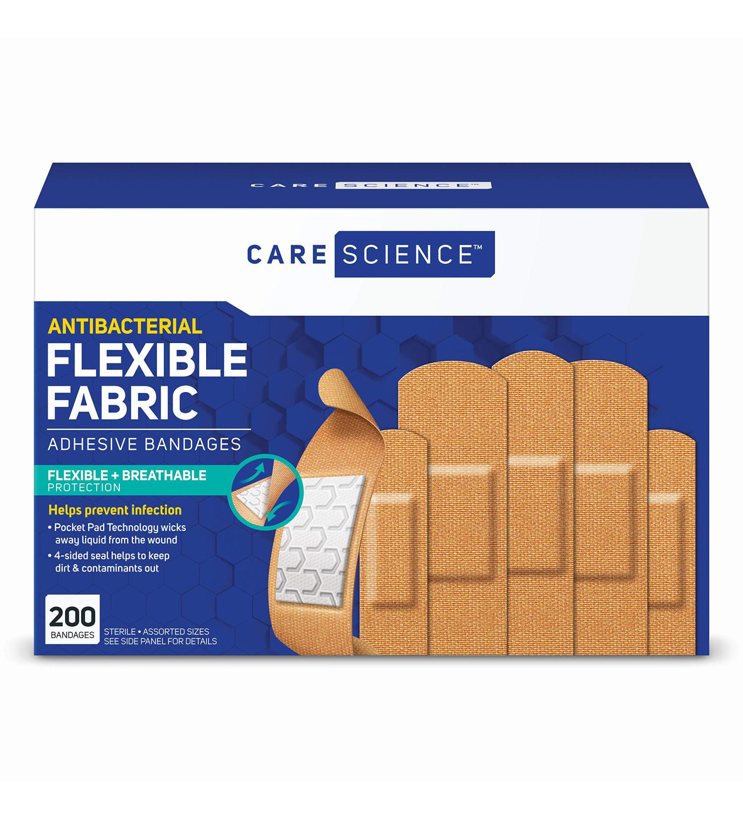 Care Science Antibacterial Fabric Adhesive Bandages 200 ct - Assorted Sizes for First Aid and Wound Care - Buy Online on GoSupps.com