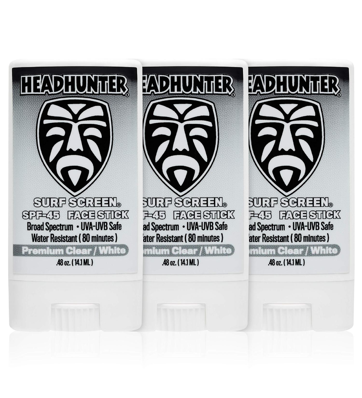 Headhunter Sunscreen Face Stick SPF 45, Waterproof Surf Sunblock for Waterman, Water-Resistant Facial Sunscreen for Ultra-Sport Protection and Solar Defense (80 min), Clear White (3 pack) 1 Count (Pack of 3) - Buy Online on GoSupps.com