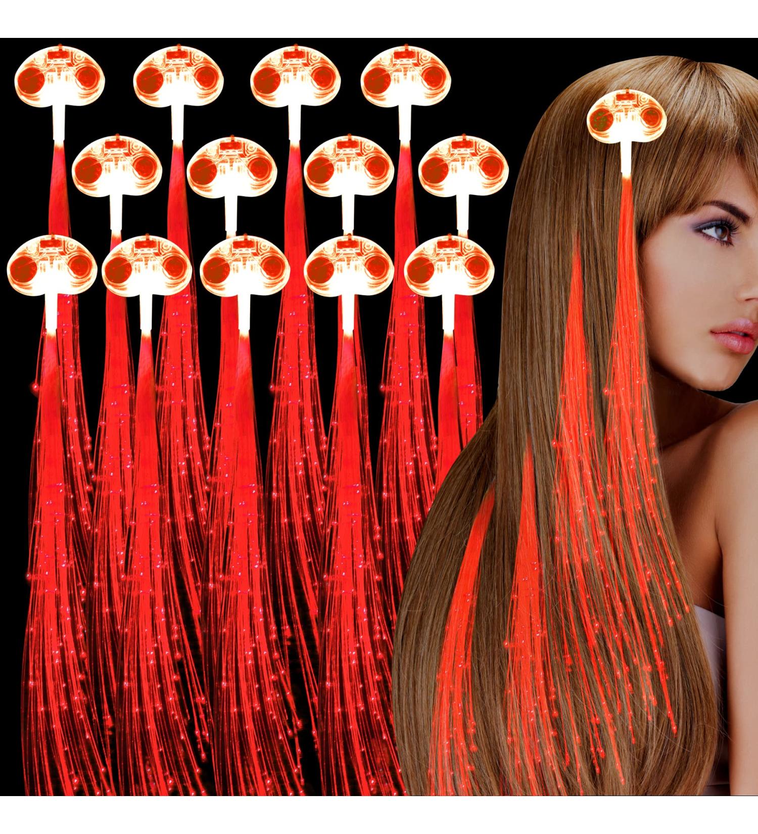 30 Pack Red LED Fiber Optic Hair Barrettes - Light-Up Extensions for 4th of July Party Favors & Festivals - Buy Online on GoSupps.com