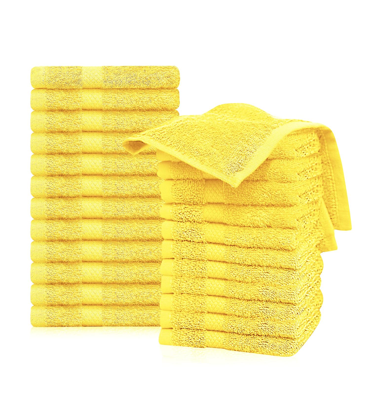 KEEPOZ 24-Pack 100% Cotton Wash Cloths Set - Soft, Fluffy, Highly Absorbent | Fade Resistant Essential Towels for Bathroom, Gym, Spa - Lemon - 12x12 inches - Buy Online on GoSupps.com